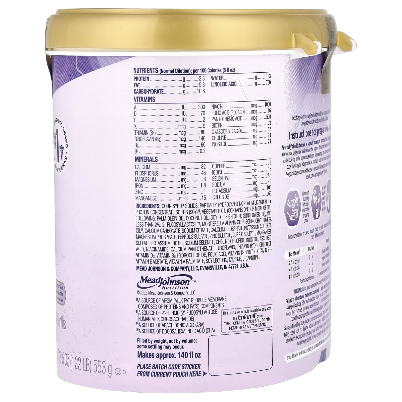 Enfamil, NeuroPro ™ Gentlease®, смесь для детей от 0 до 12 месяцев, 553 г (19,5 унции)