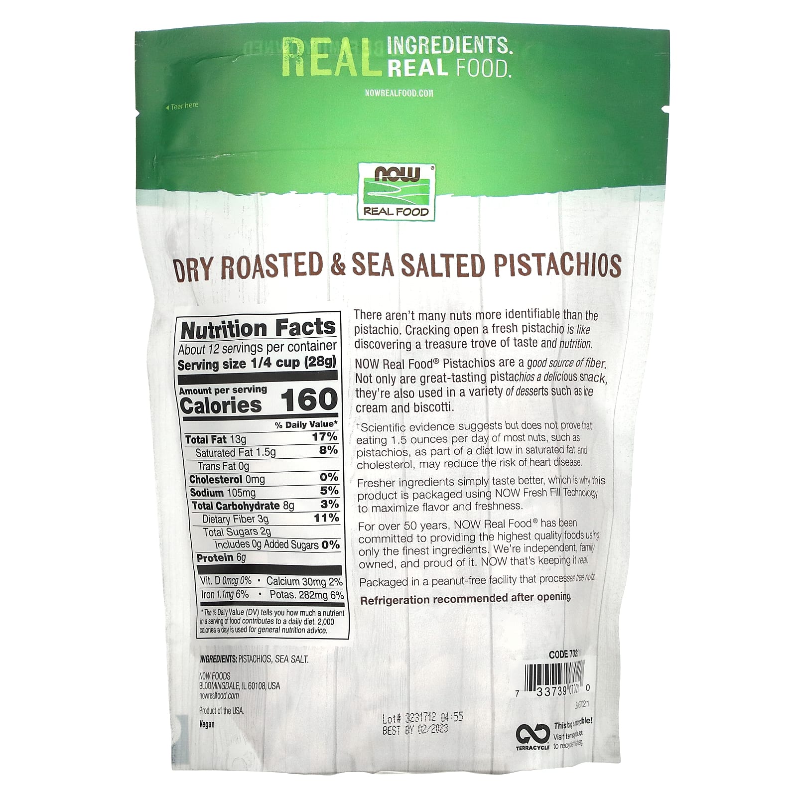 NOW Foods, Real Food, фисташки сухой обжарки с морской солью, 340 г (12 унций)