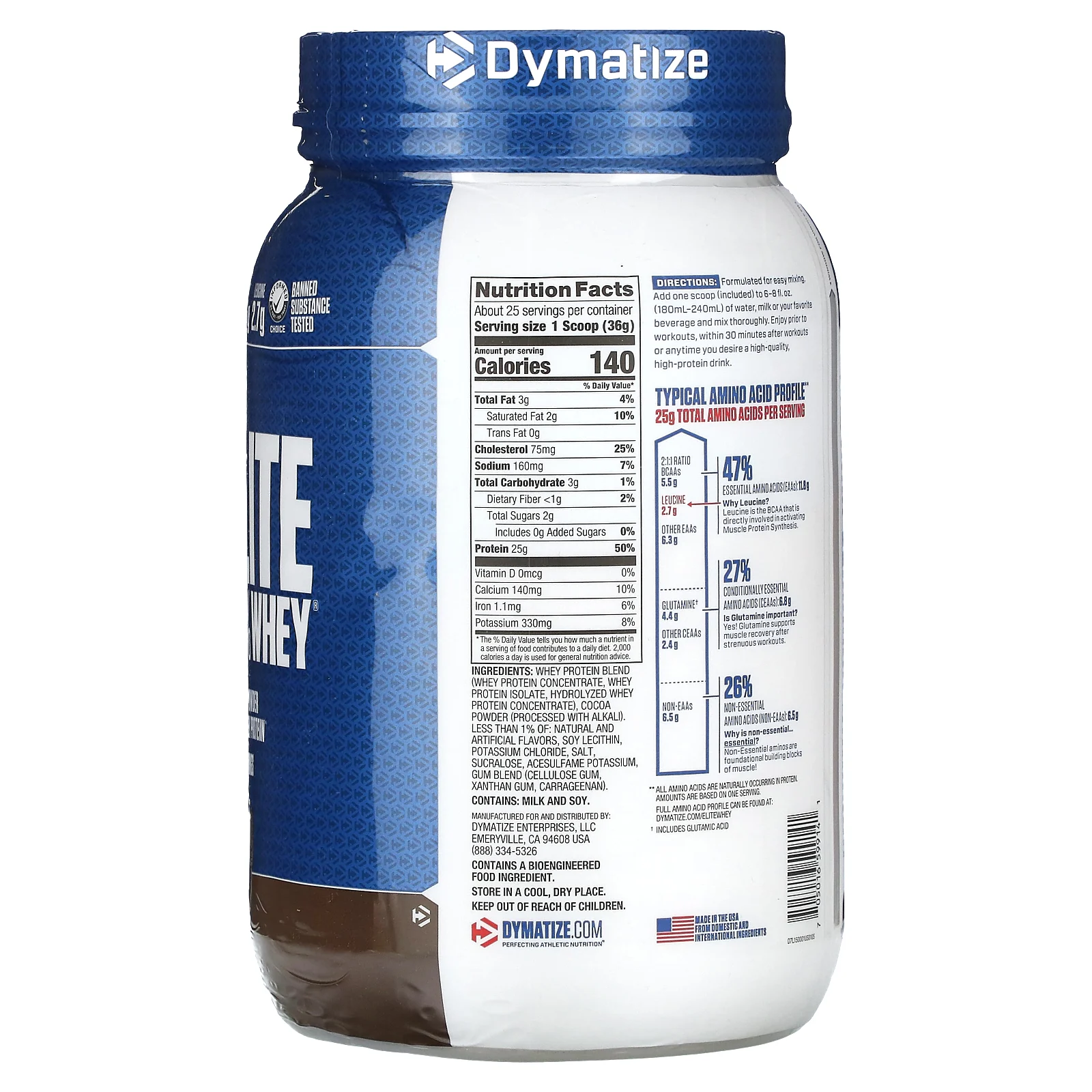 Dymatize, Elite, порошок из 100% сывороточного протеина, насыщенный шоколад, 907 г (2 фунта)