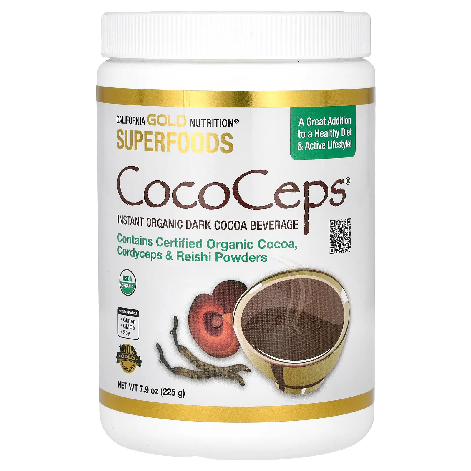 California Gold Nutrition, Superfoods, CocoCeps, органическое какао, кордицепс и рейши, 225 г (7,93 унции)