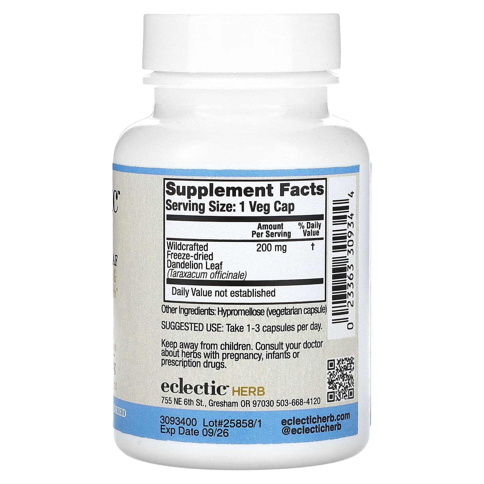 Eclectic Herb, листья одуванчика, 200 мг, 90 капсул VegCaps
