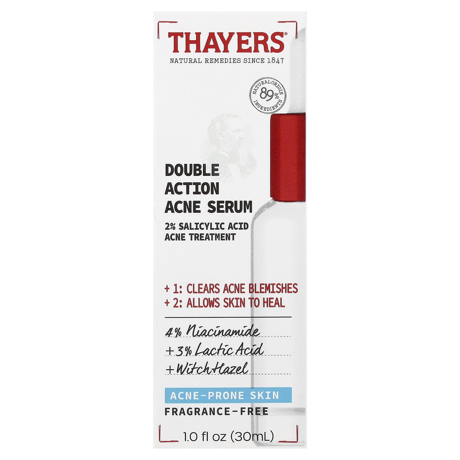 Thayers, сыворотка против акне двойного действия, для кожи, склонной к акне, без отдушек, 30 мл (1 жидк. унция)