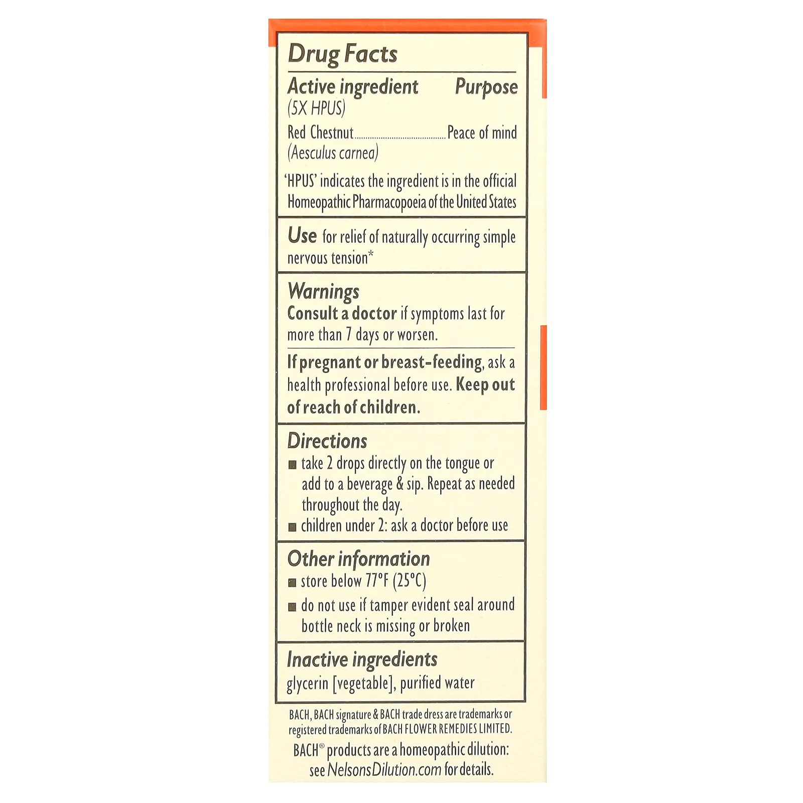 Bach, Original Flower Remedies, экстракт красного каштана, 10 мл (0,35 жидк. унции)