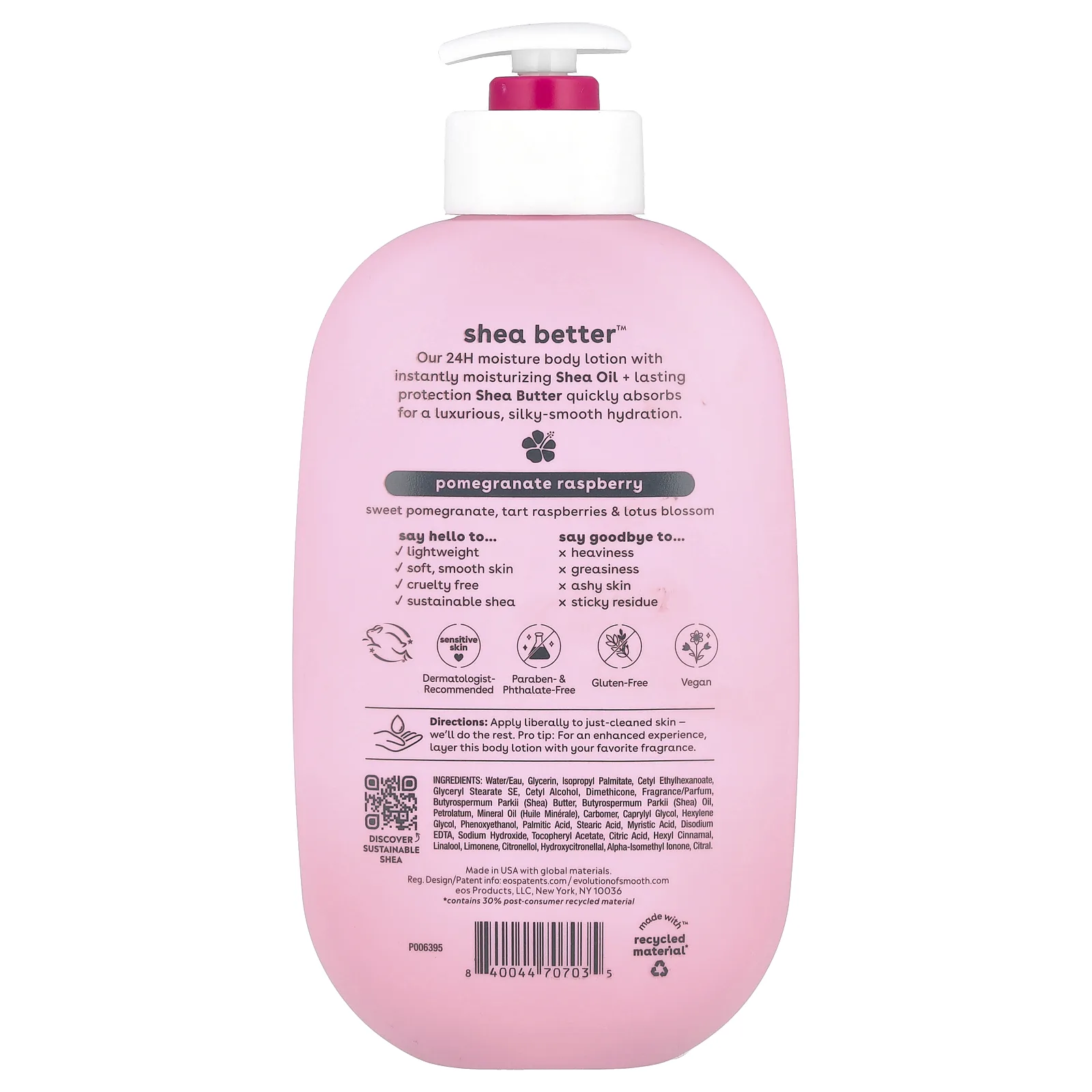 EOS, Shea Better ™, увлажняющий лосьон для тела на 24 часа, гранат и малина, 473 мл (16 жидк. Унций)