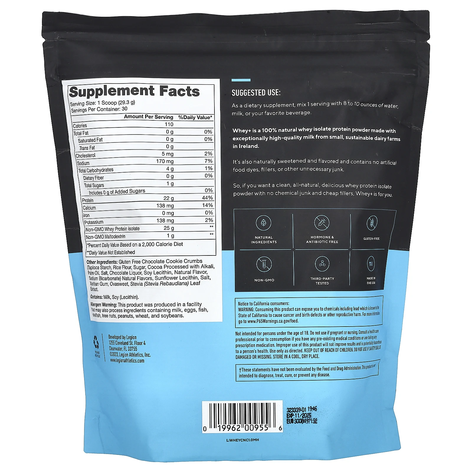 Legion Athletics, Whey +, порошок из сывороточного протеина, печенье и сливки, 879 г (1,94 фунта)