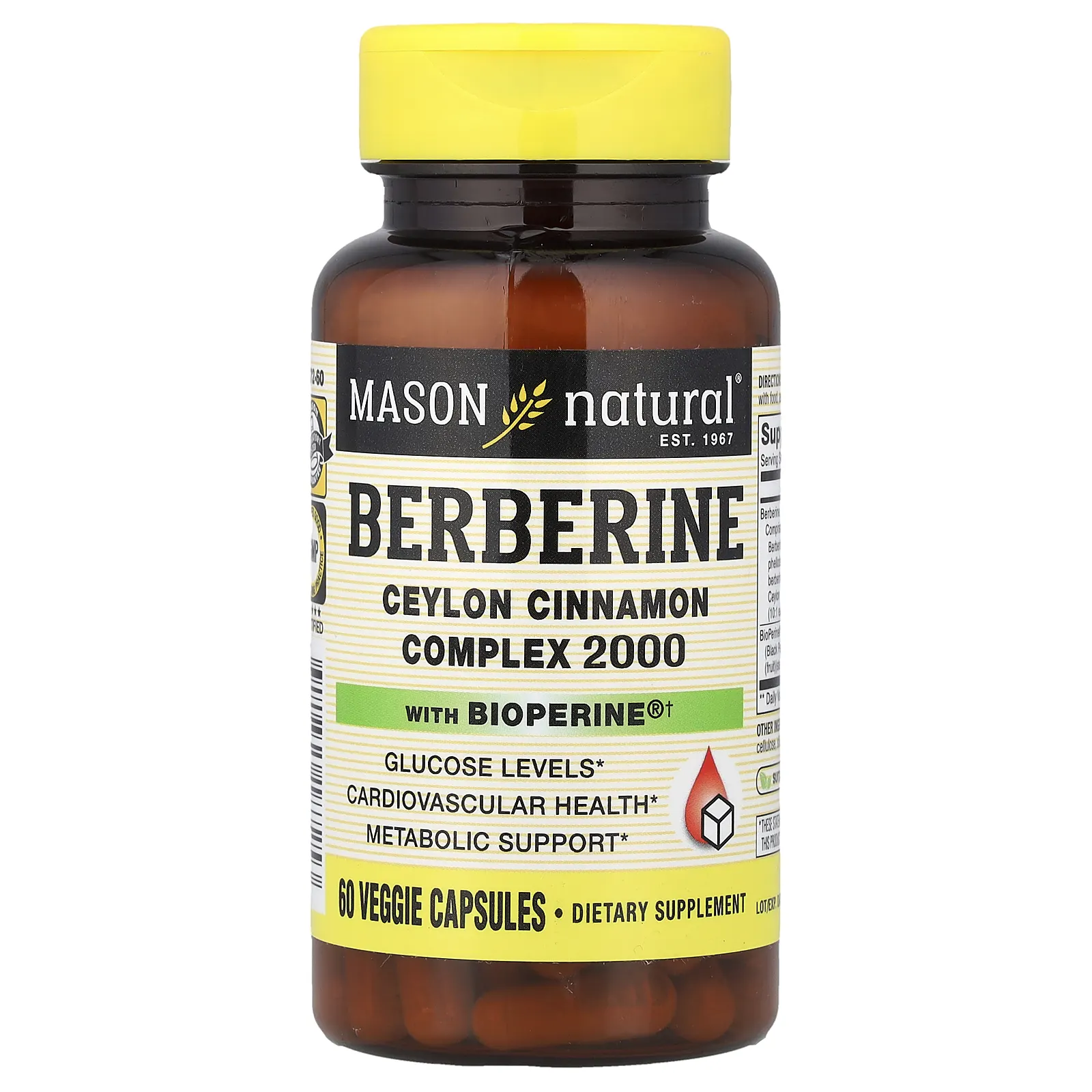 Mason Natural, берберин с BioPerine®, 60 растительных капсул