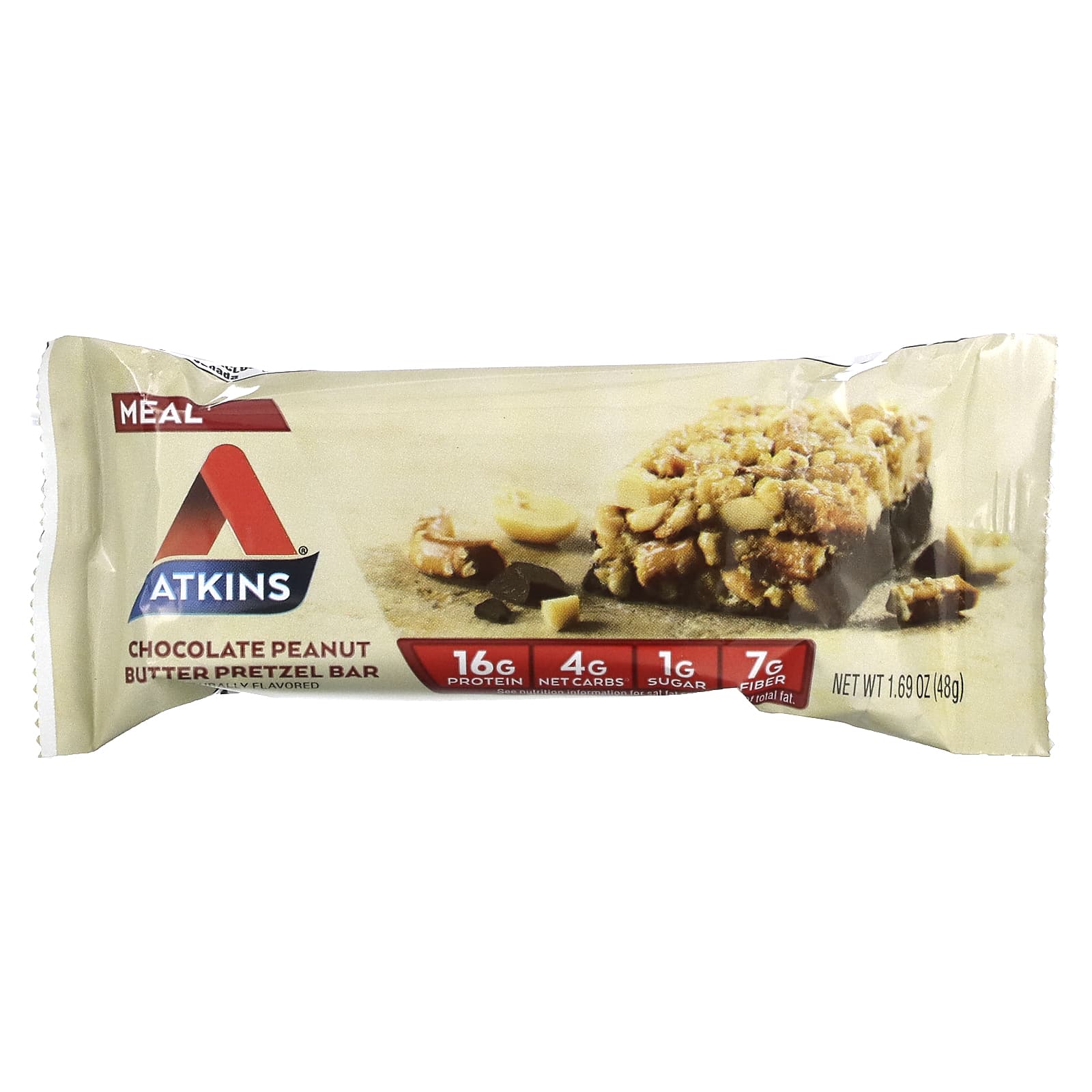 Atkins, шоколадный батончик с арахисовым маслом со вкусом претцелей, 5 батончиков, весом 48 г (1,69 унции) каждый