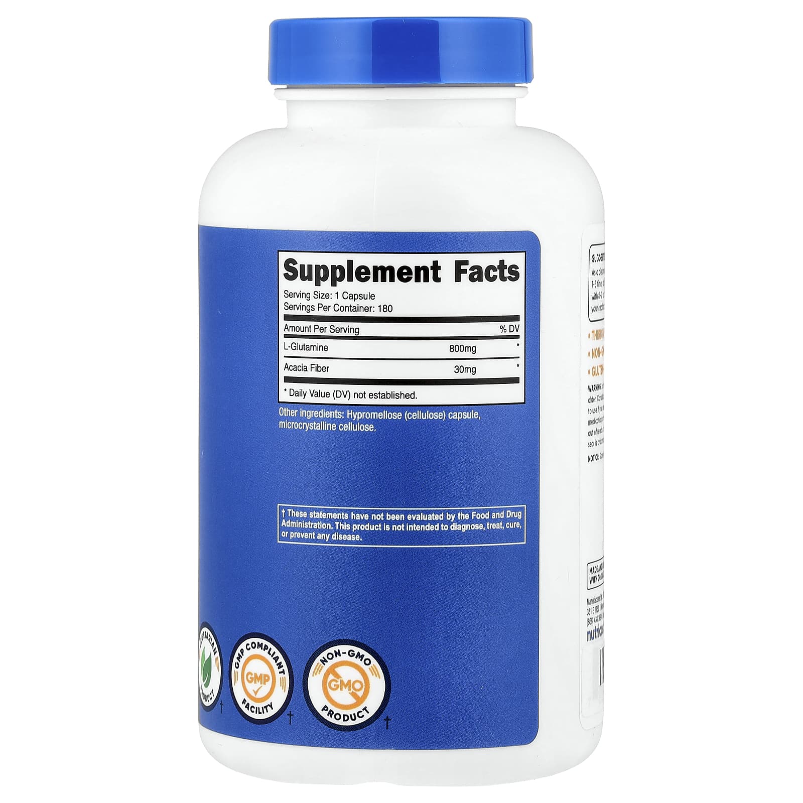 Nutricost, L-глютамин, 180 капсул