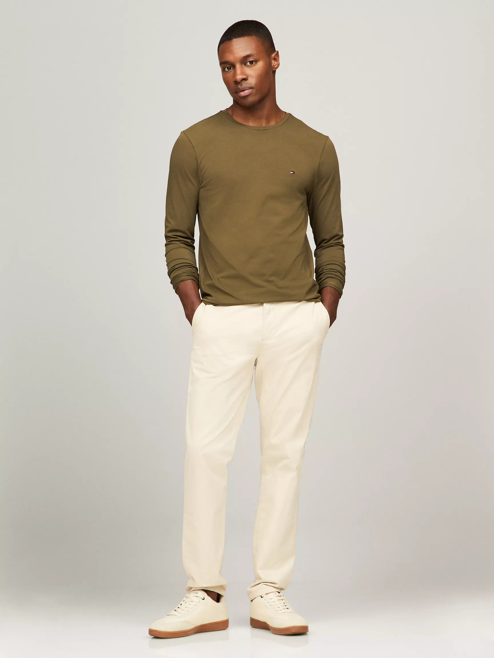 Мужская футболка Tommy Hilfiger, Приталенная эластичная футболка с длинными рукавами