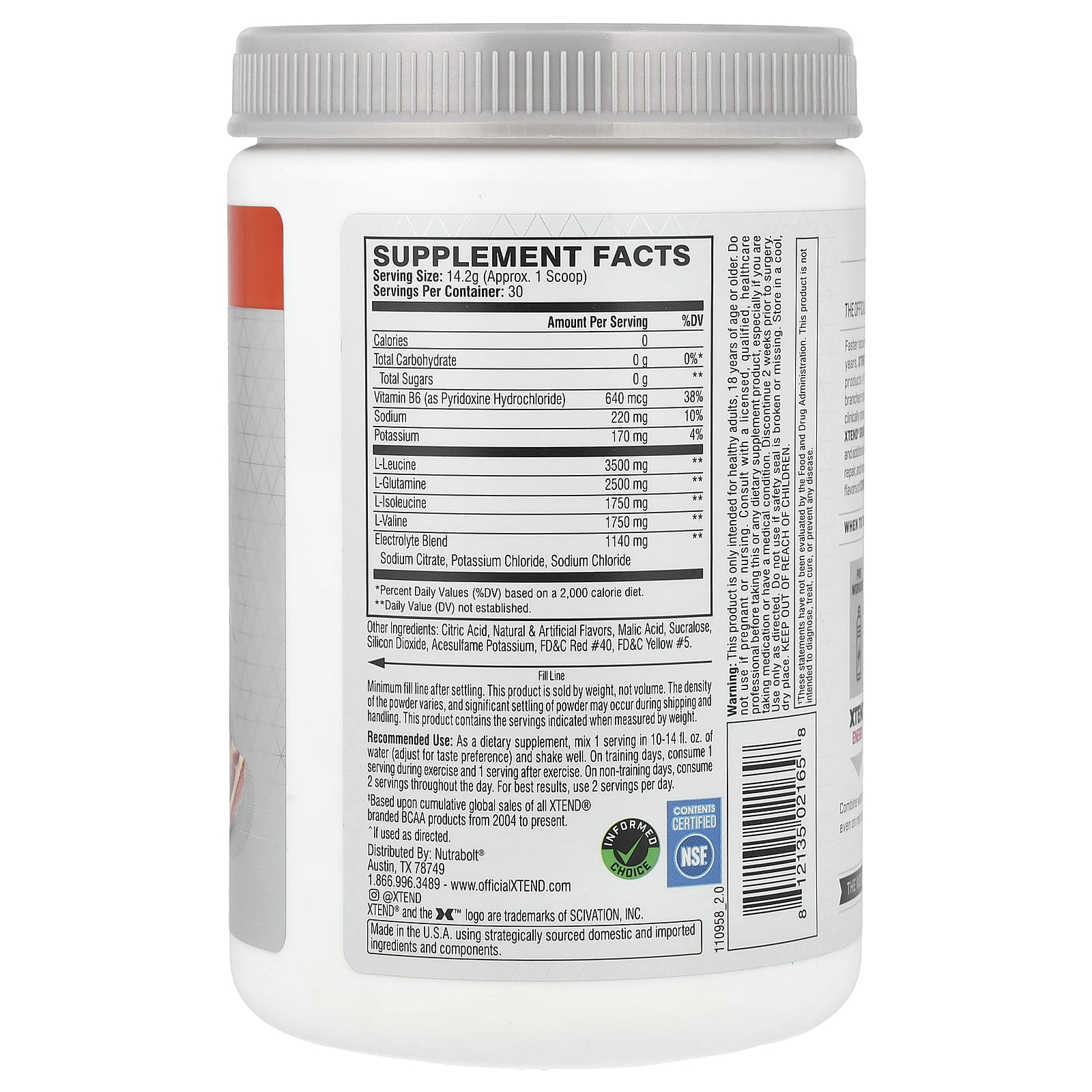 Xtend, The Original, 7 г аминокислот с разветвленной цепью (BCAA), со вкусом итальянского красного апельсина, 435 г (15,3 унции)