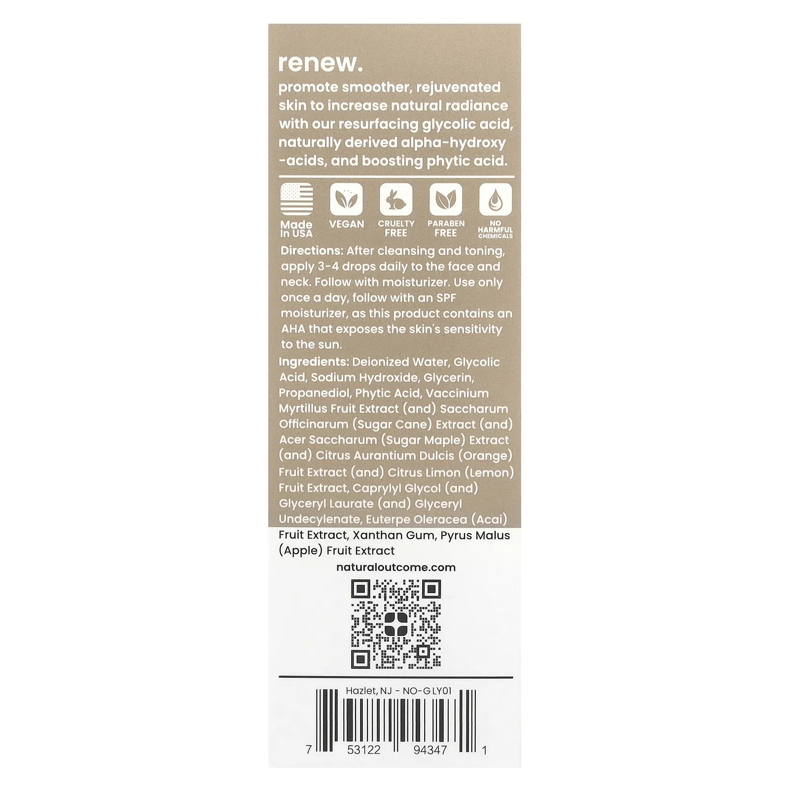 Natural Outcome, Glycolic, восстанавливающая сыворотка, без отдушек, 30 мл (1 унция)
