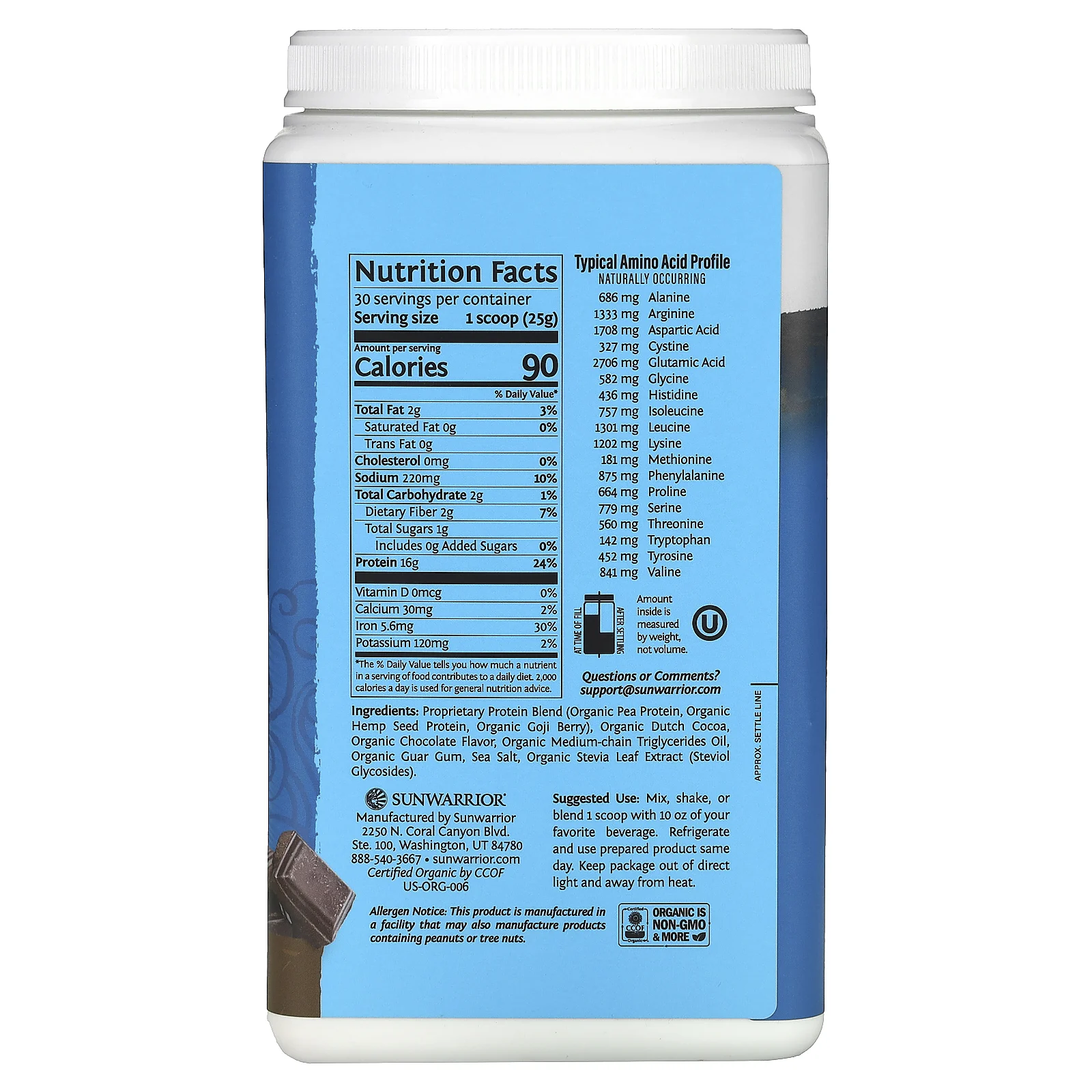 Sunwarrior, Warrior Blend Protein, с шоколадом, 750 г (1,65 фунта)