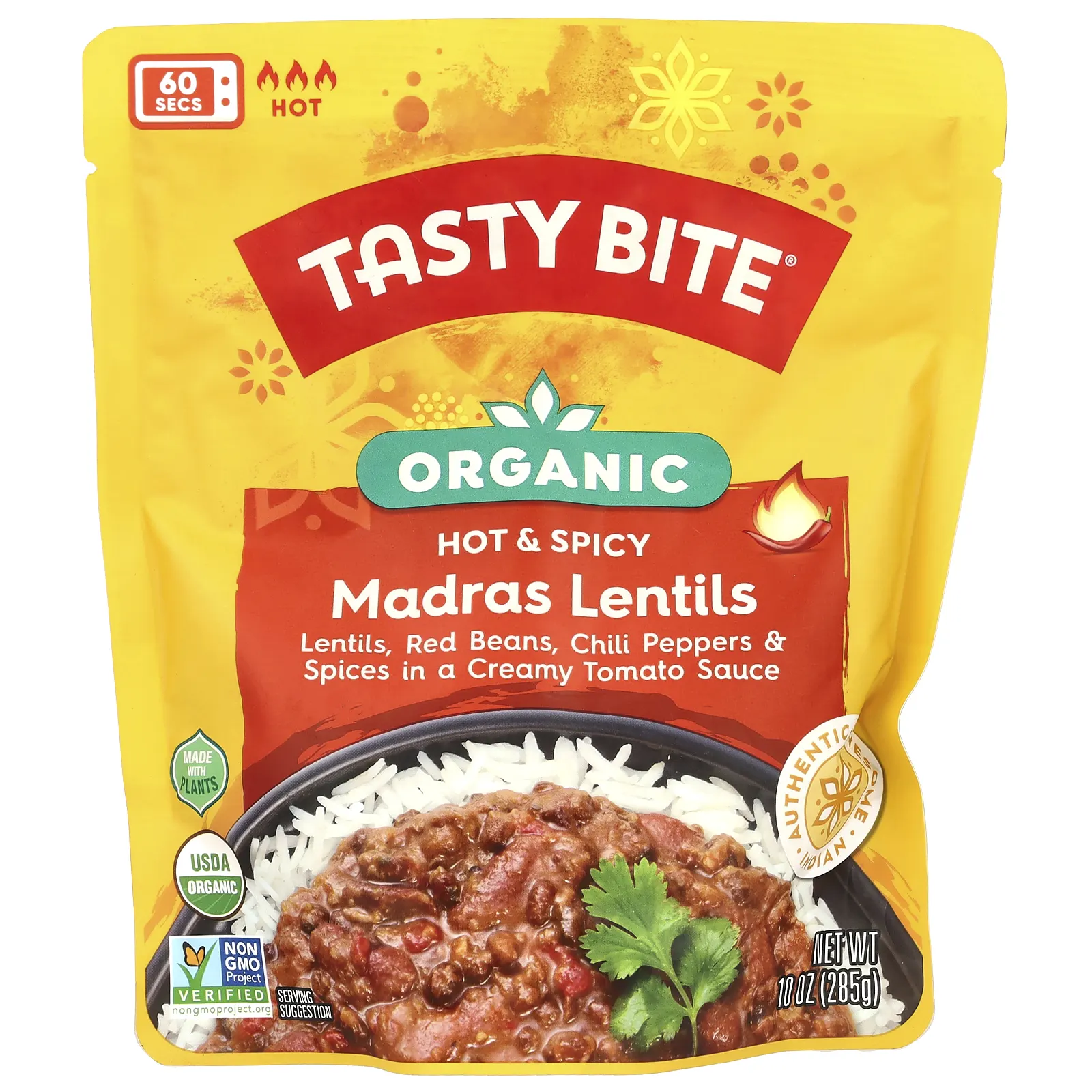 Tasty Bite, Органическая индийская чечевица по-мадрасски, острая и пряная, 285 г (10 унций)
