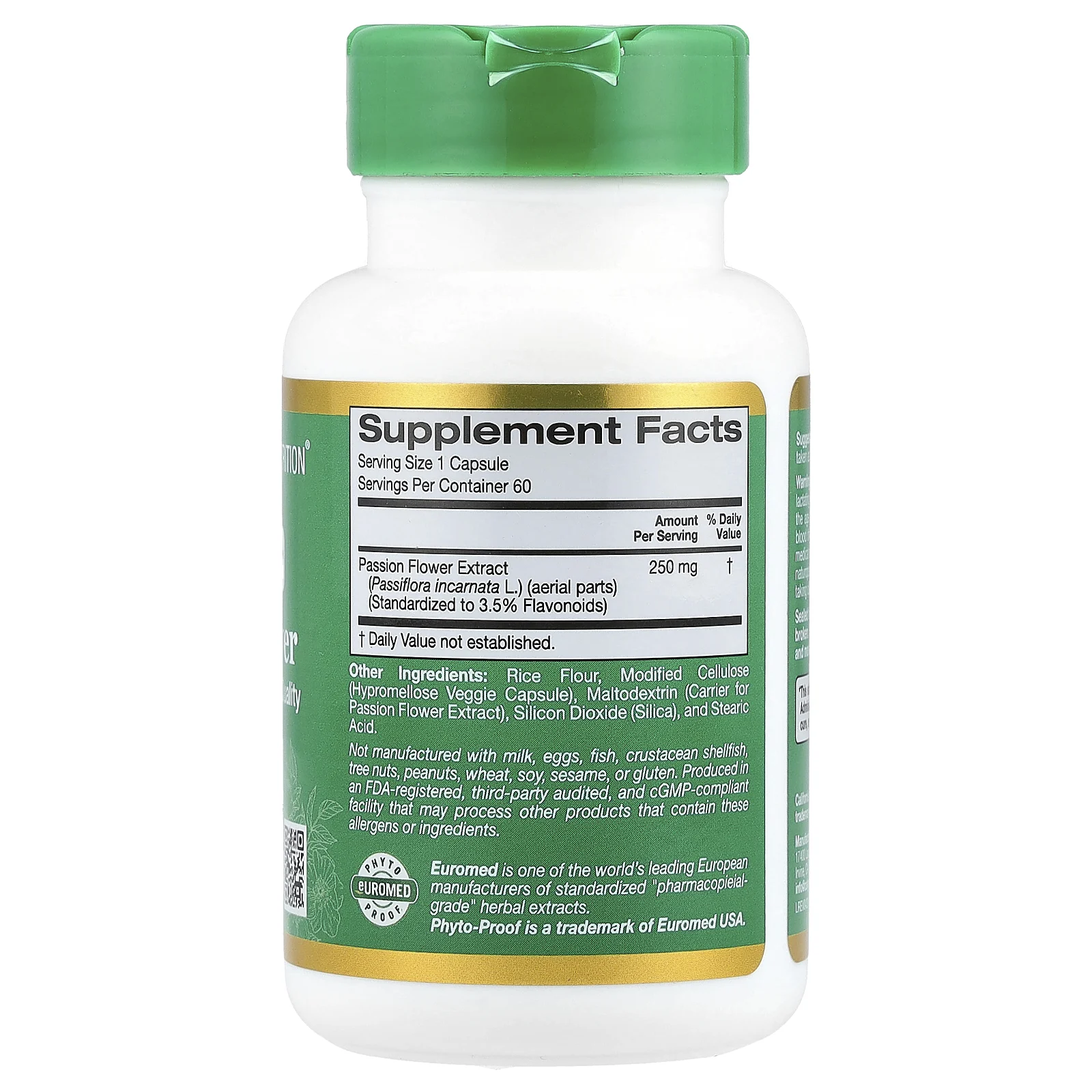 California Gold Nutrition, EuroHerbs, пассифлора, европейское качество, 250 мг, 60 растительных капсул