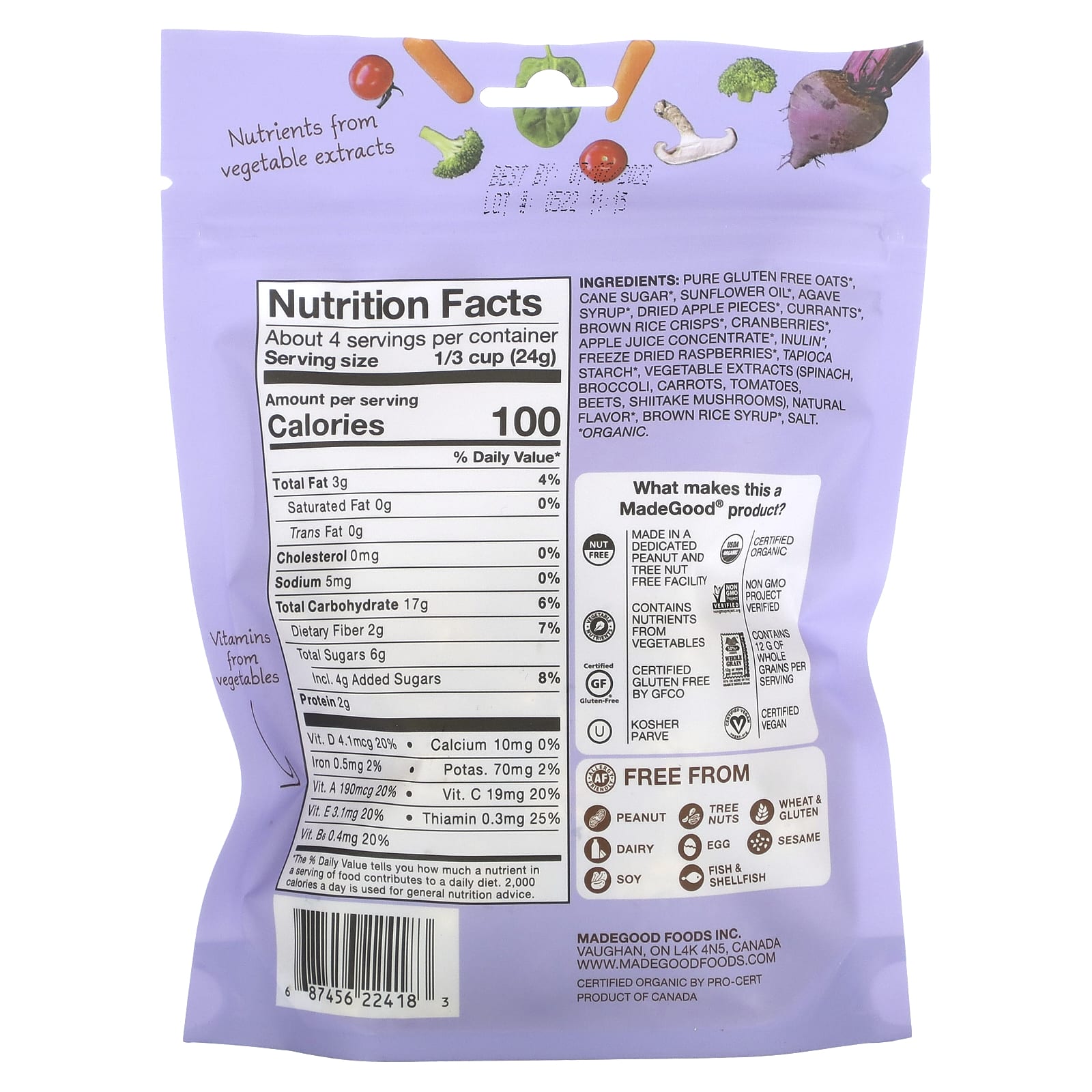 MadeGood, Гранола мини, ягодное ассорти, 100 г (3,5 унции)