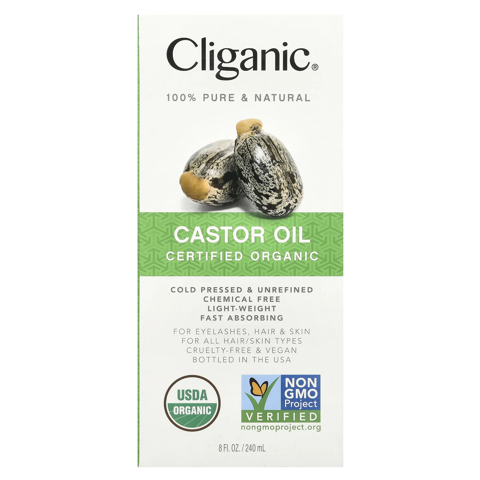 Cliganic, на 100% чистое и натуральное касторовое масло, 240 мл (8 жидк. унций)