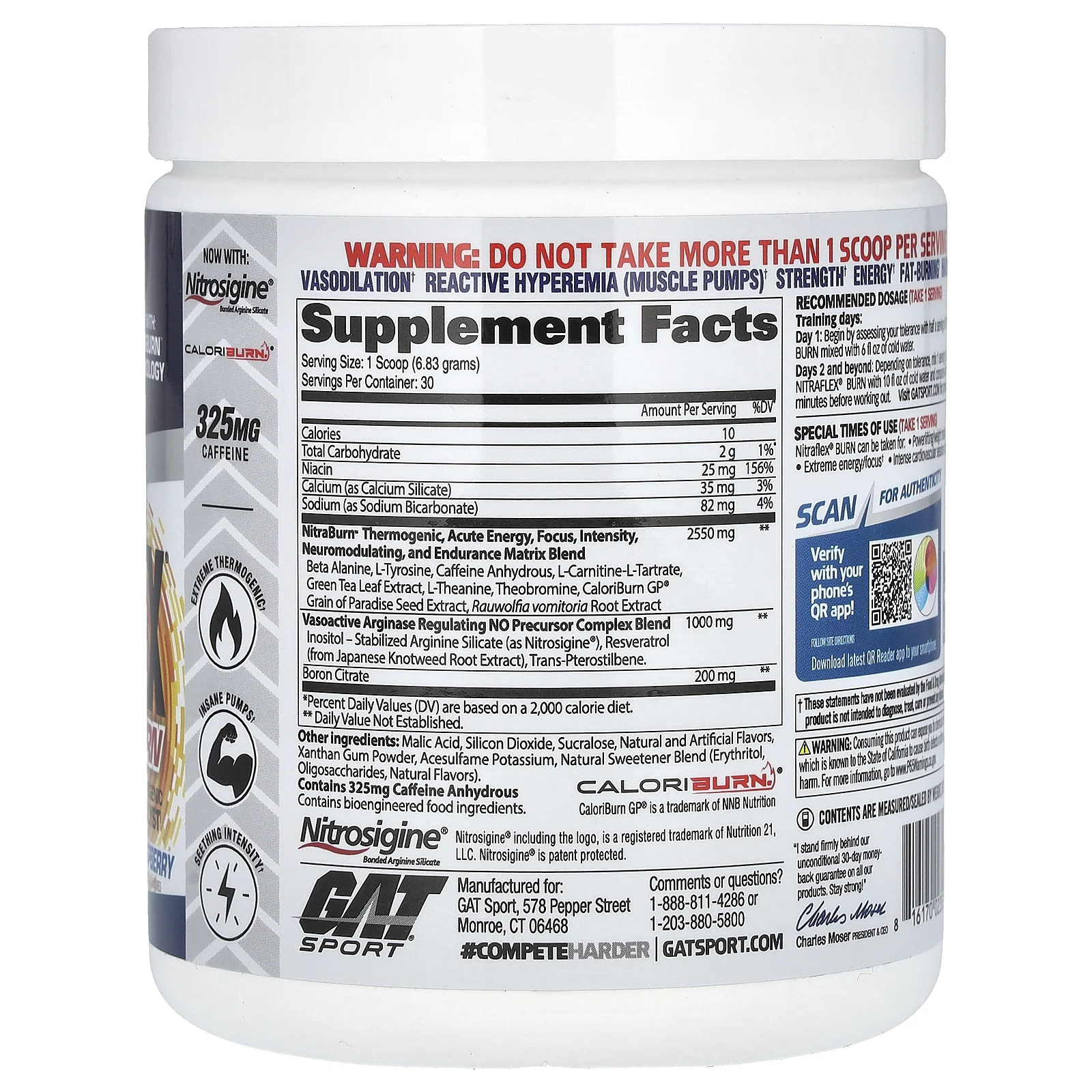 GAT, Sport, NITRAFLEX Burn, голубая малина, 204,9 г (7,23 унции)