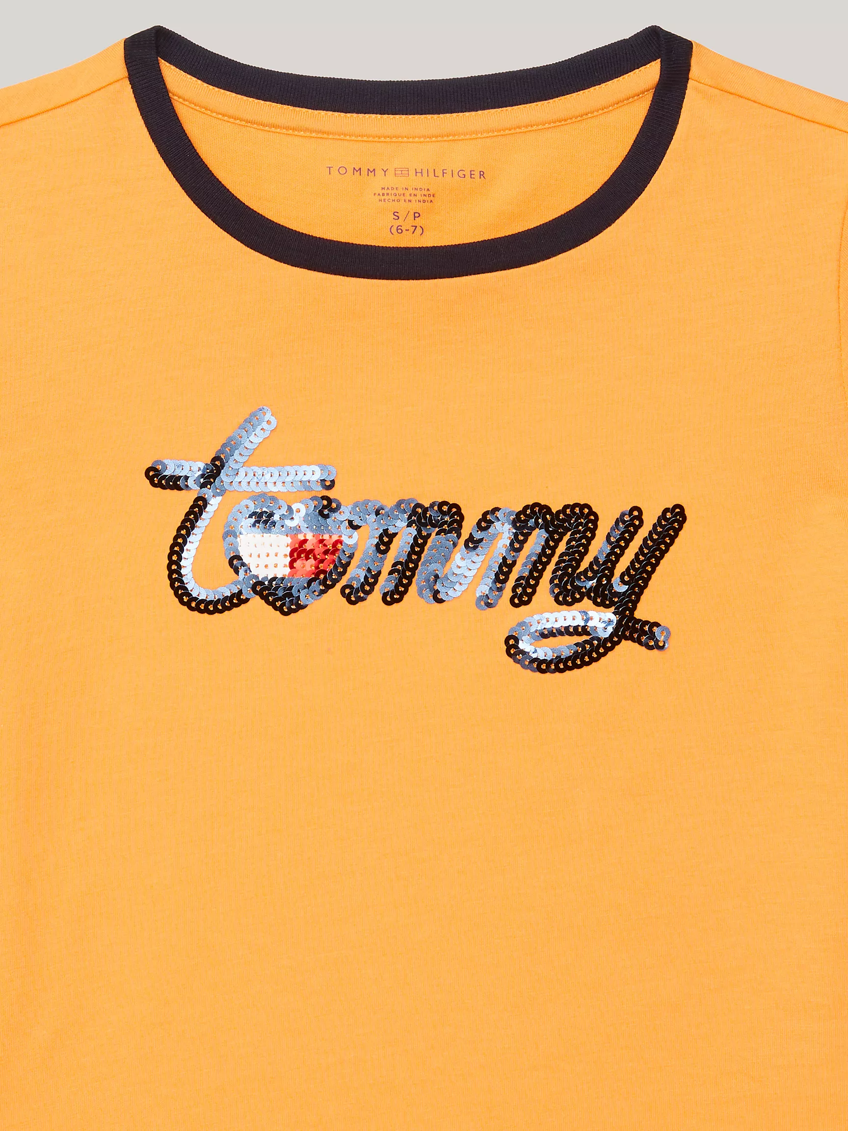 Футболка для девочек Tommy Hilfiger, Детская футболка с логотипом Tommy в виде сердца из пайеток