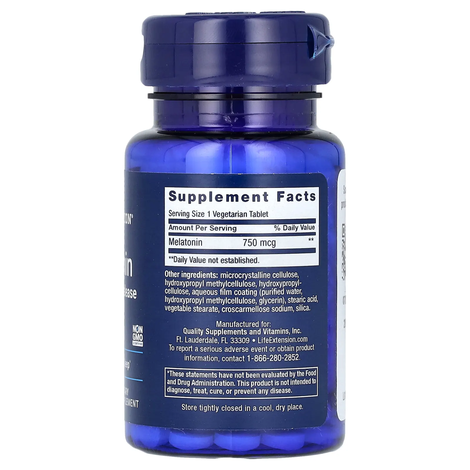 Life Extension, мелатонин, с медленным 6-часовым высвобождением, 750 мкг, 60 вегетарианских таблеток