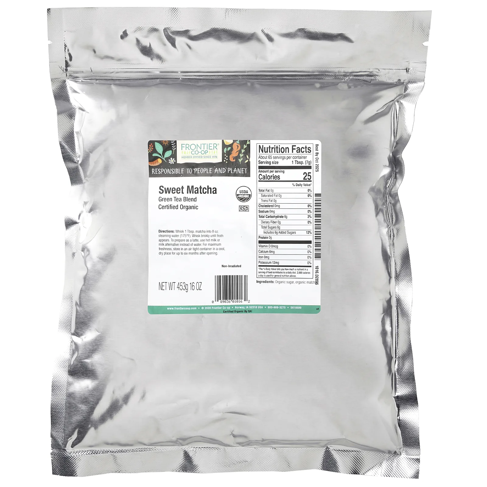 Frontier Co-op, Органический сладкий матча, смесь зеленого чая, 453 г (16 унций)