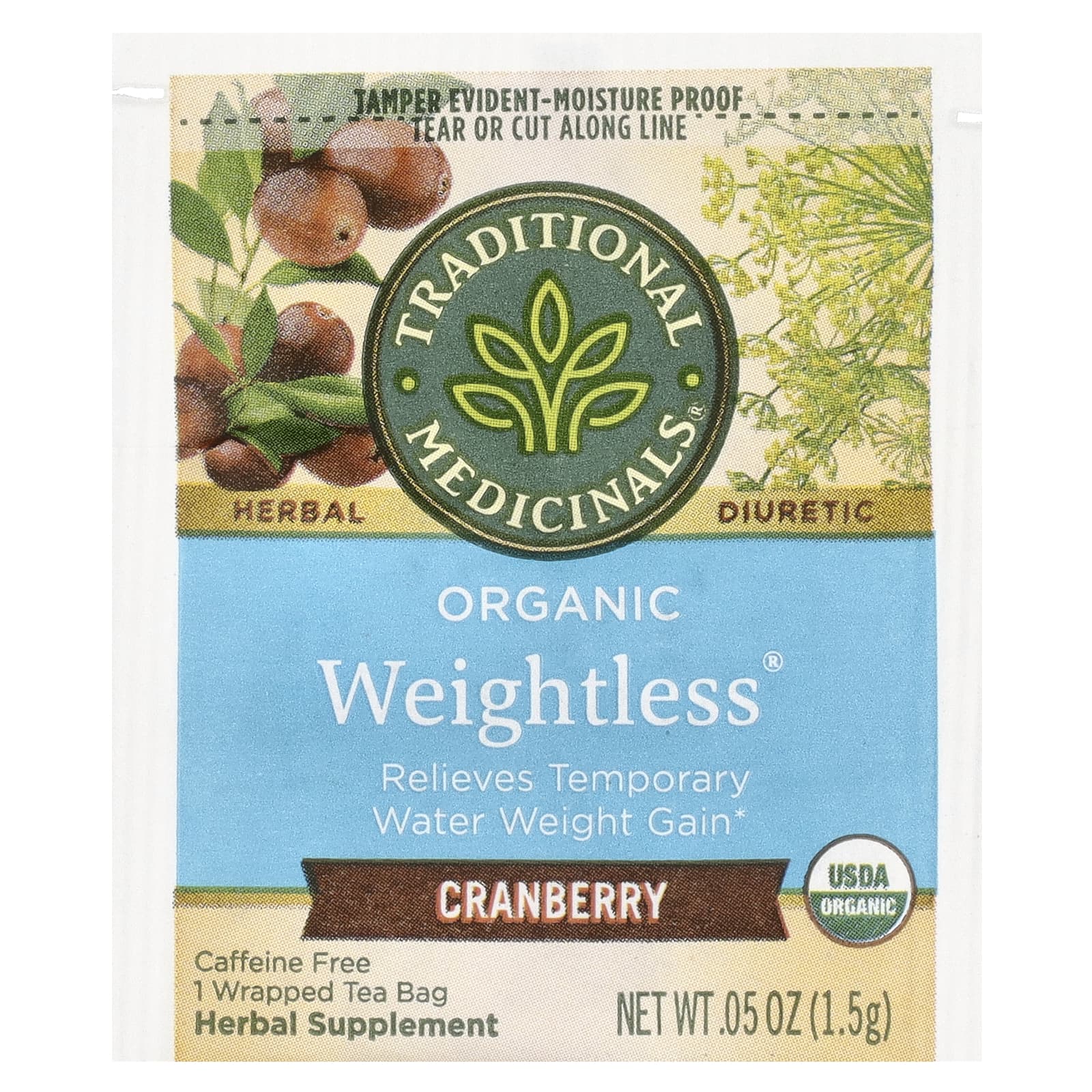 Traditional Medicinals, Organic Weightless, клюква, без кофеина, 16 чайных пакетиков, 24 г (0,85 унции)