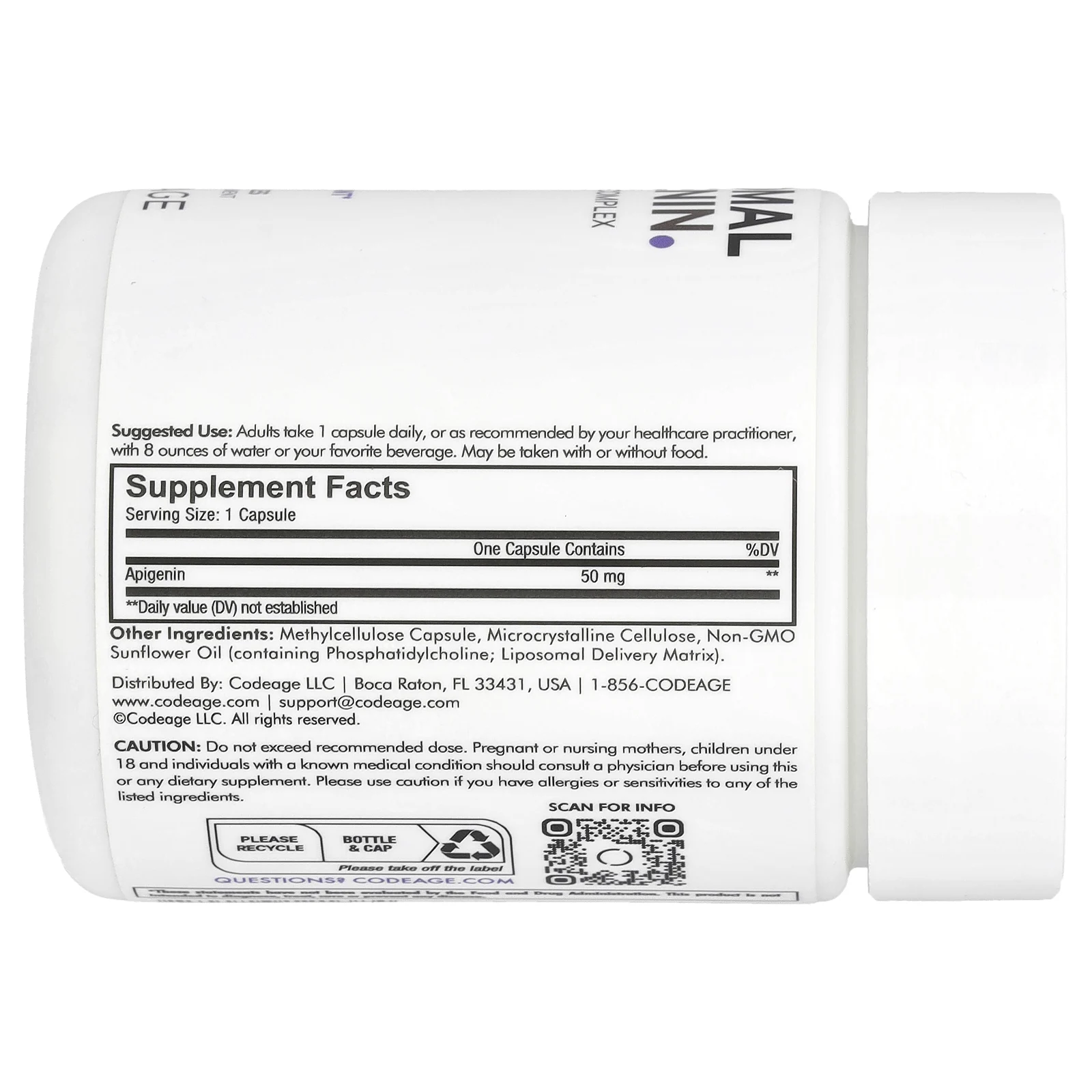 Codeage, Liposomal, апигенин, без ГМО, веганский, 90 капсул