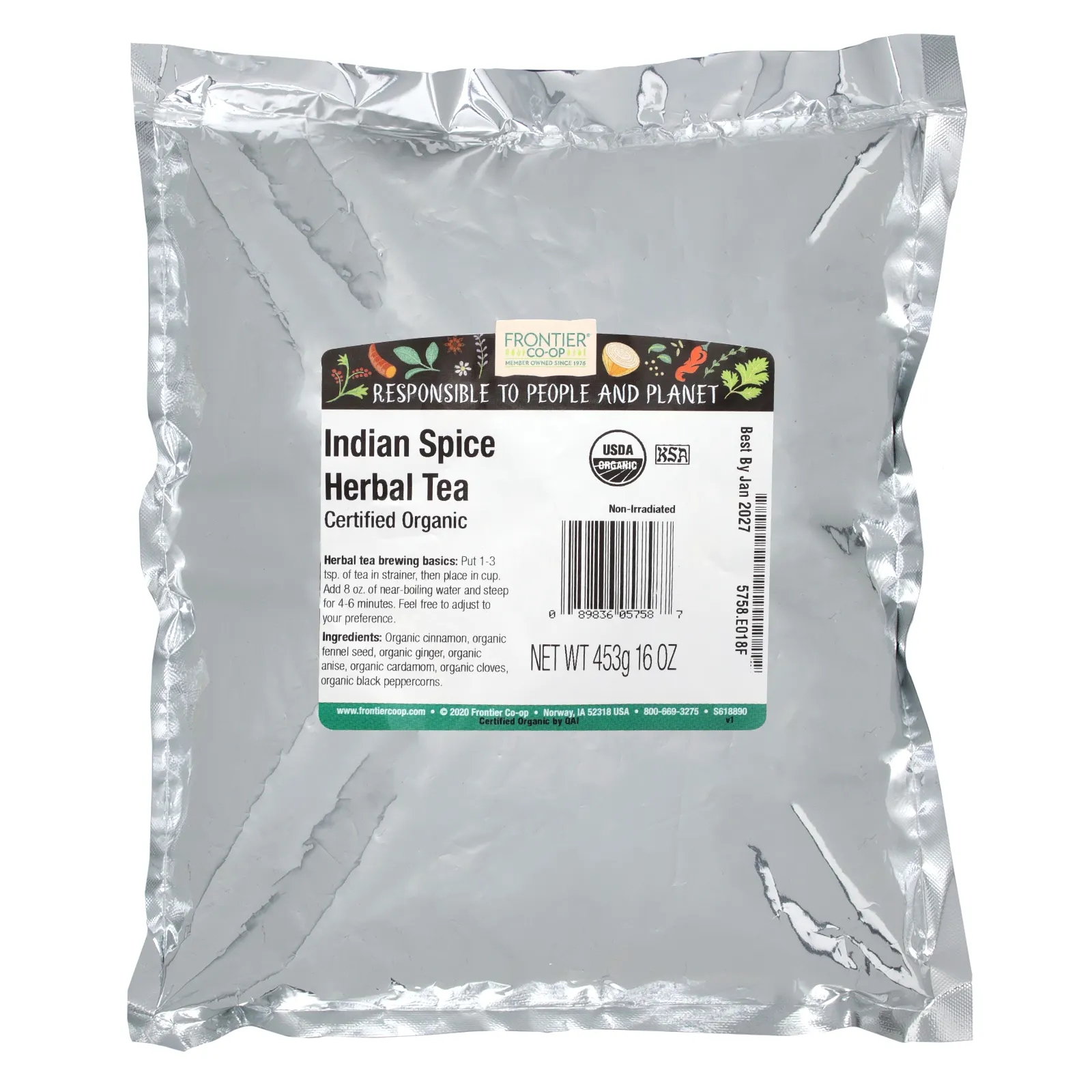 Frontier Co-op, Органический травяной чай с индийскими специями, 453 г (16 унций)