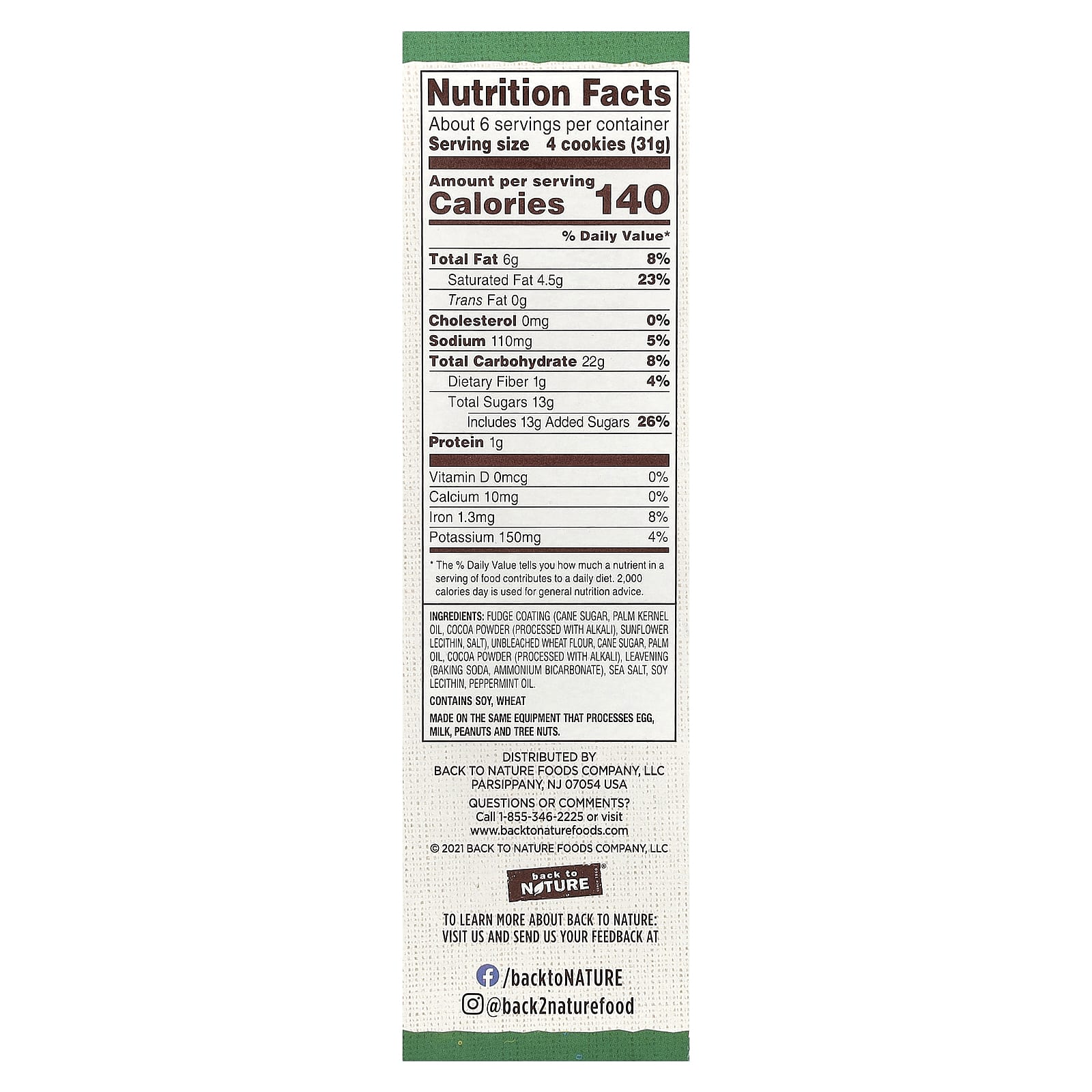 Back to Nature, Мятное печенье с помадкой, 181 г (6,4 унции)