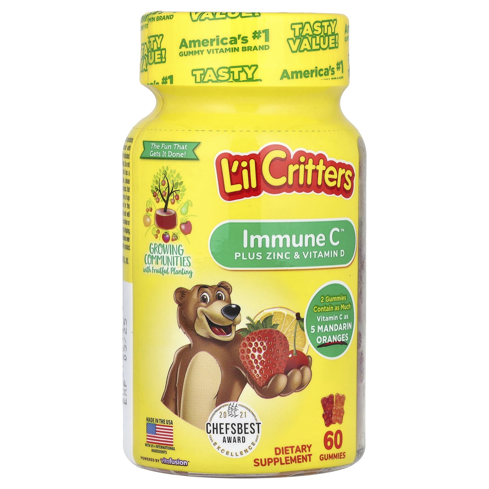 L'il Critters, Immune C, витамин С с цинком и витамином D, 60 жевательных таблеток