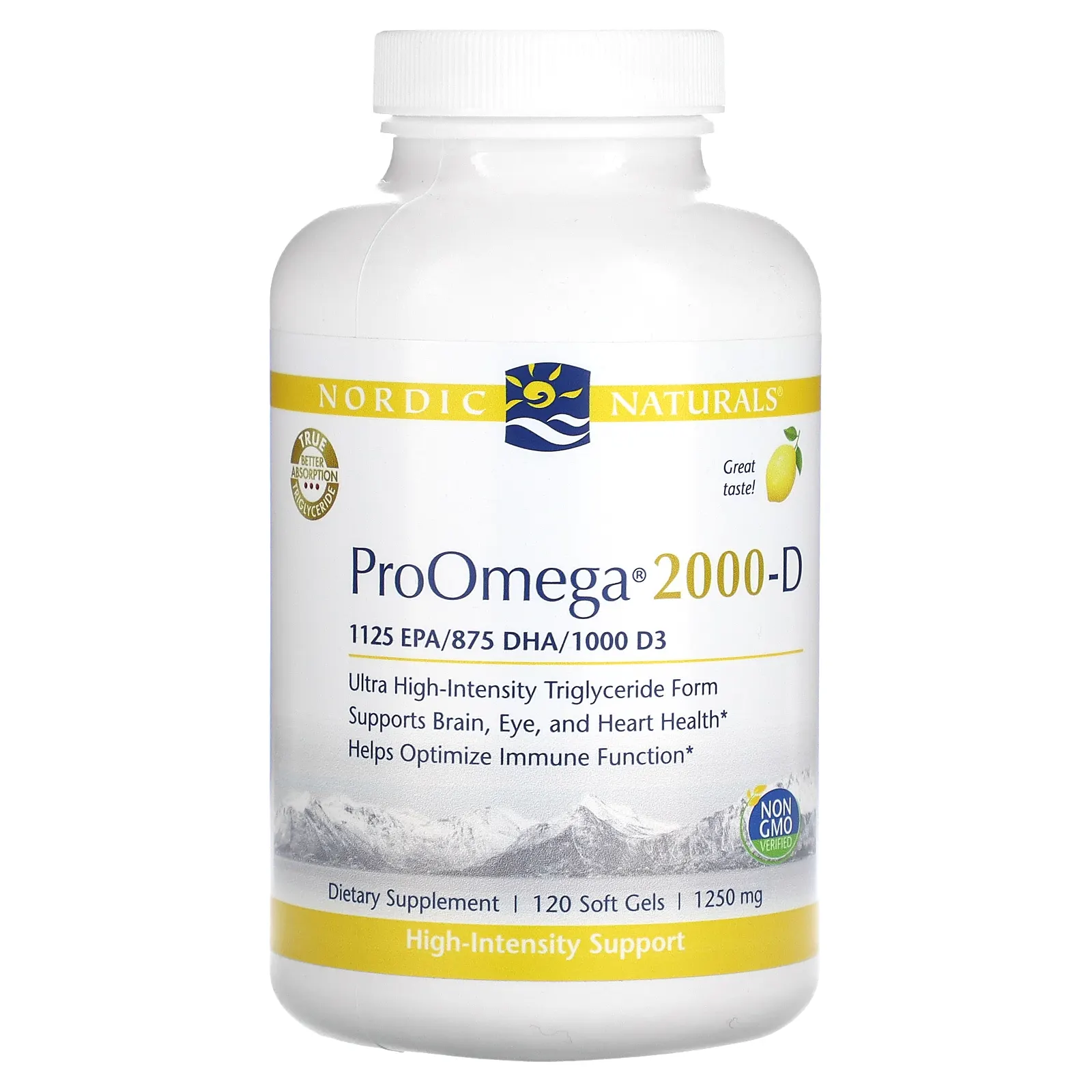 Nordic Naturals, ProOmega 2000-D, омега-3, со вкусом лимона, 1250 мг, 120 капсул (625 мг в 1 капсуле)
