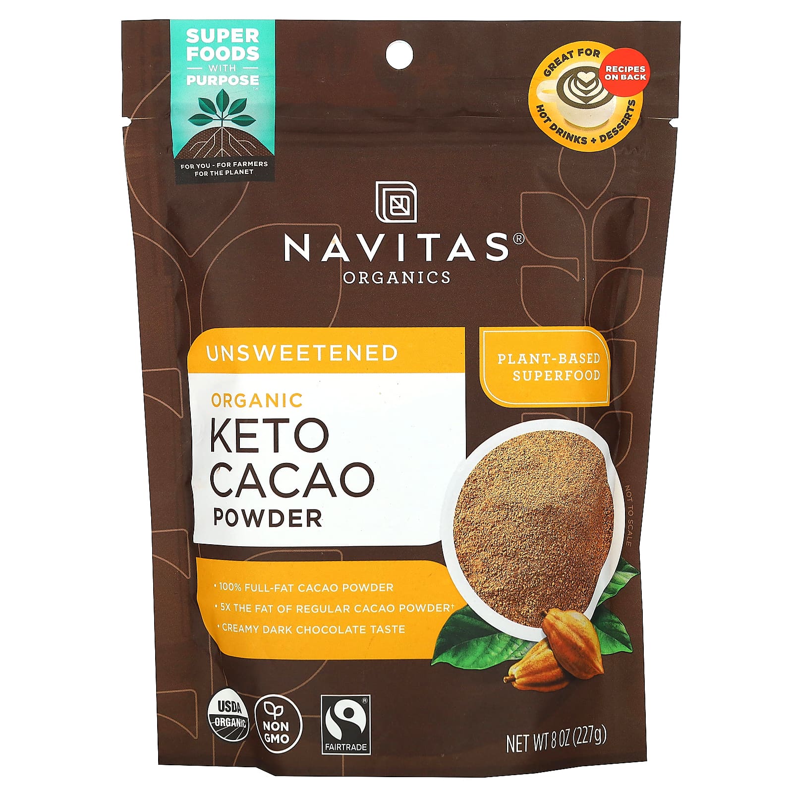 Navitas Organics, Органический кето-какао в порошке, 227 г (8 унций)