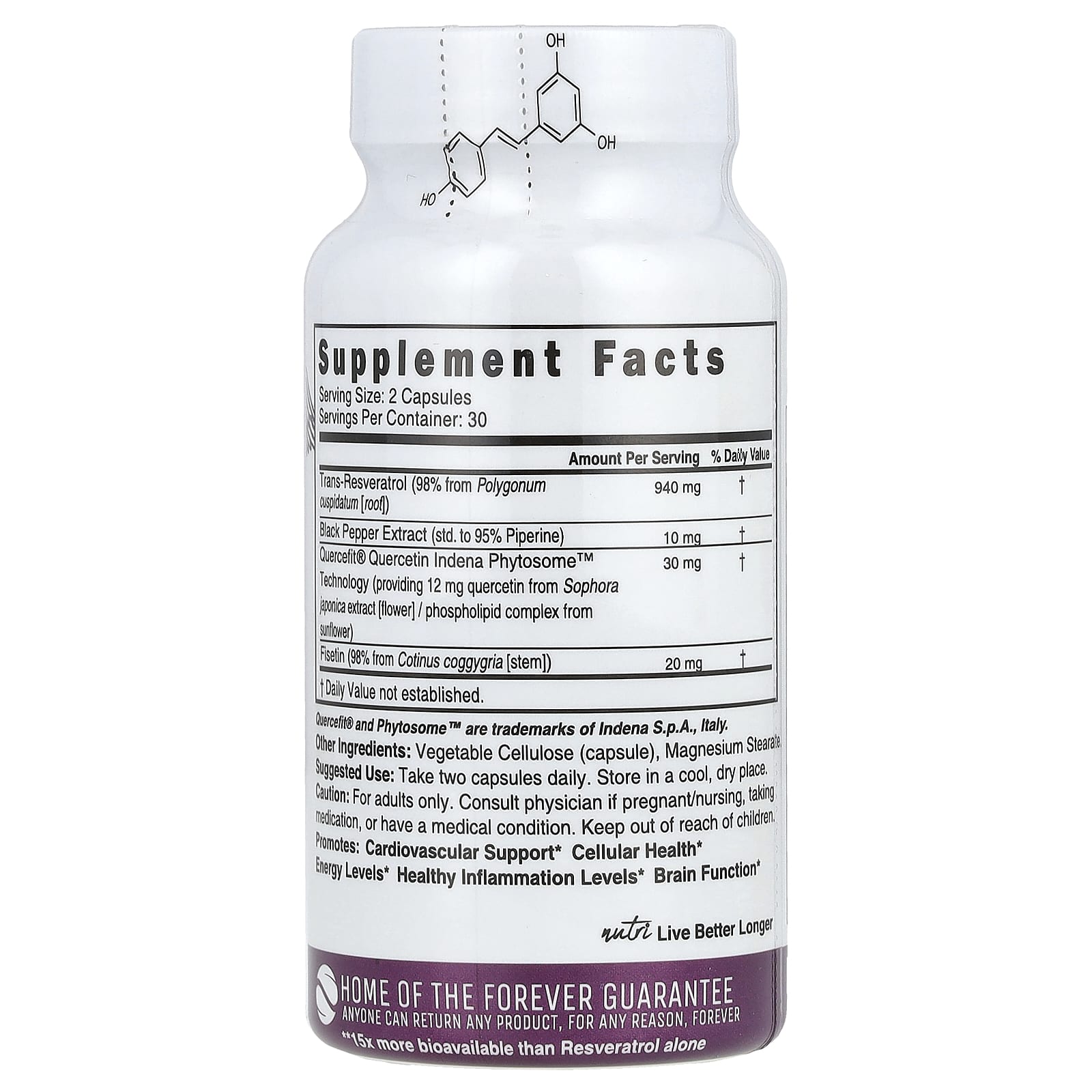 Nutri, Ресвератрол +, 1000 мг, 60 веганских капсул (500 мг на капсулу)