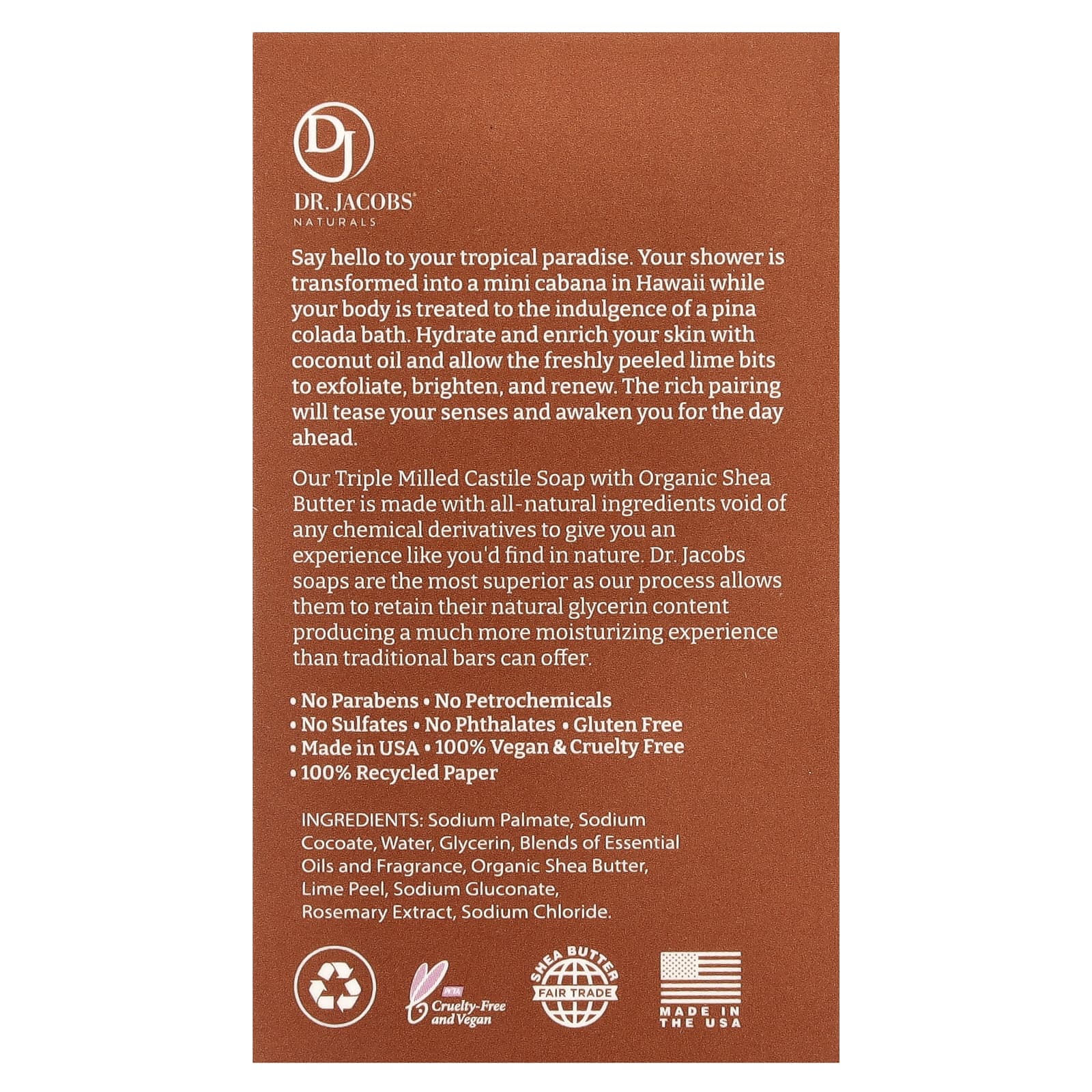 Dr. Jacobs Naturals, Отшелушивающее кастильское мыло с люфой, Coco Loco, лаймад, 142 г (5 унций)