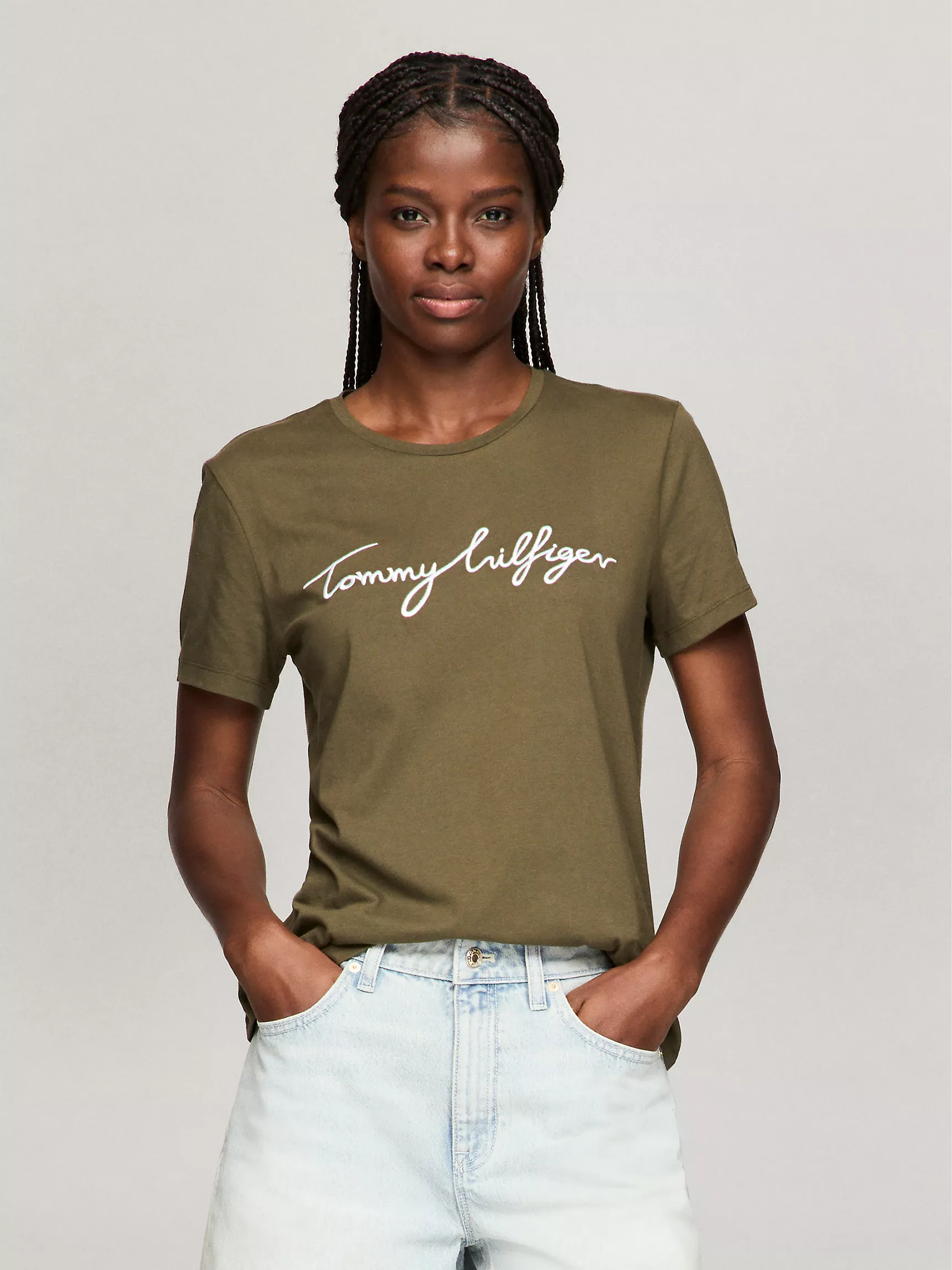 Женская футболка Tommy Hilfiger, Фирменная футболка с круглым вырезом и вышивкой