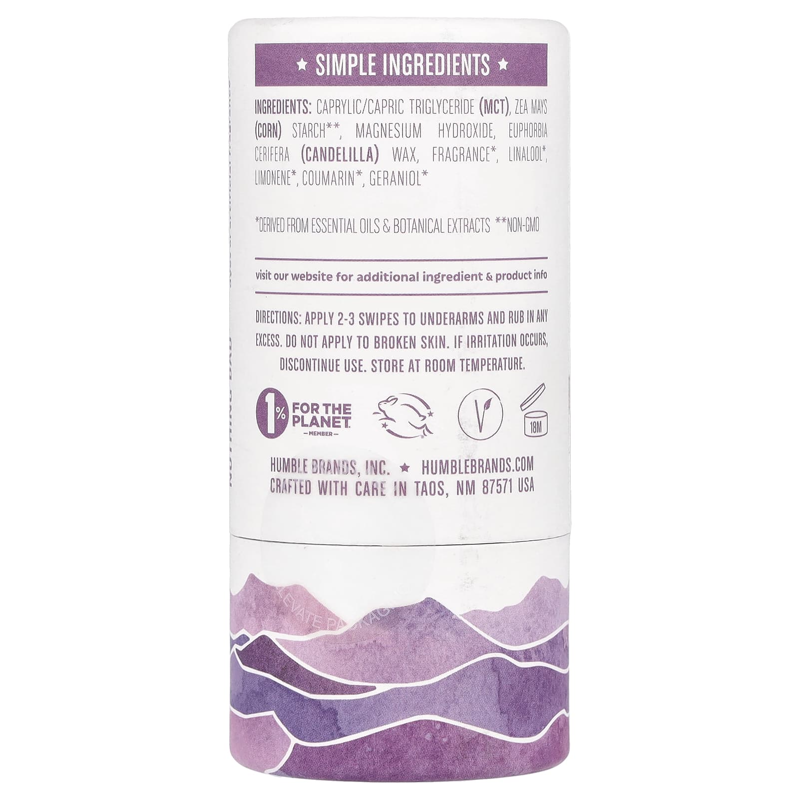 Humble Brands, Дезодорант без пищевой соды, горная лаванда, 75 г (2,65 унции)