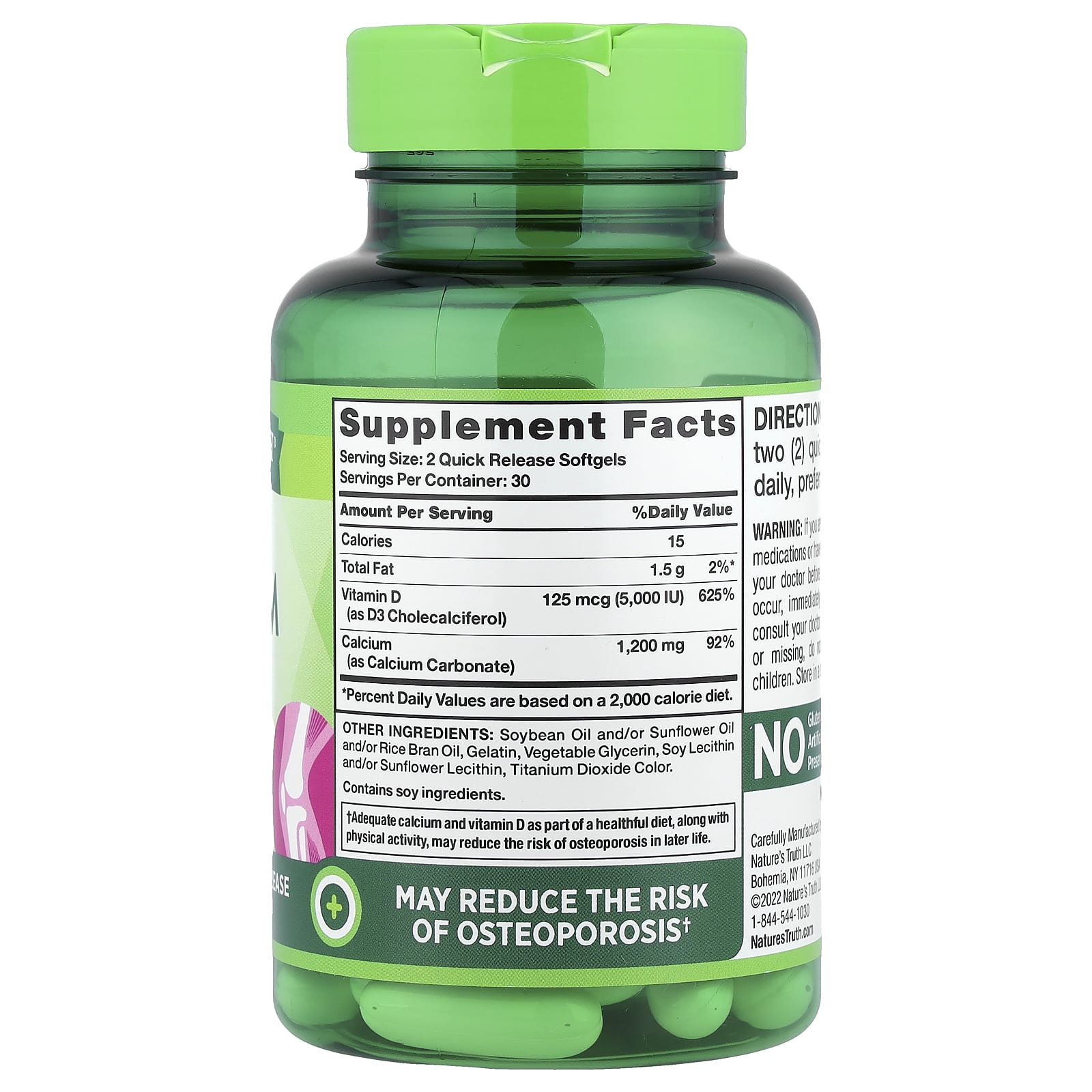 Nature's Truth, рассасываемый кальций плюс D3, 60 капсул с быстрым высвобождением