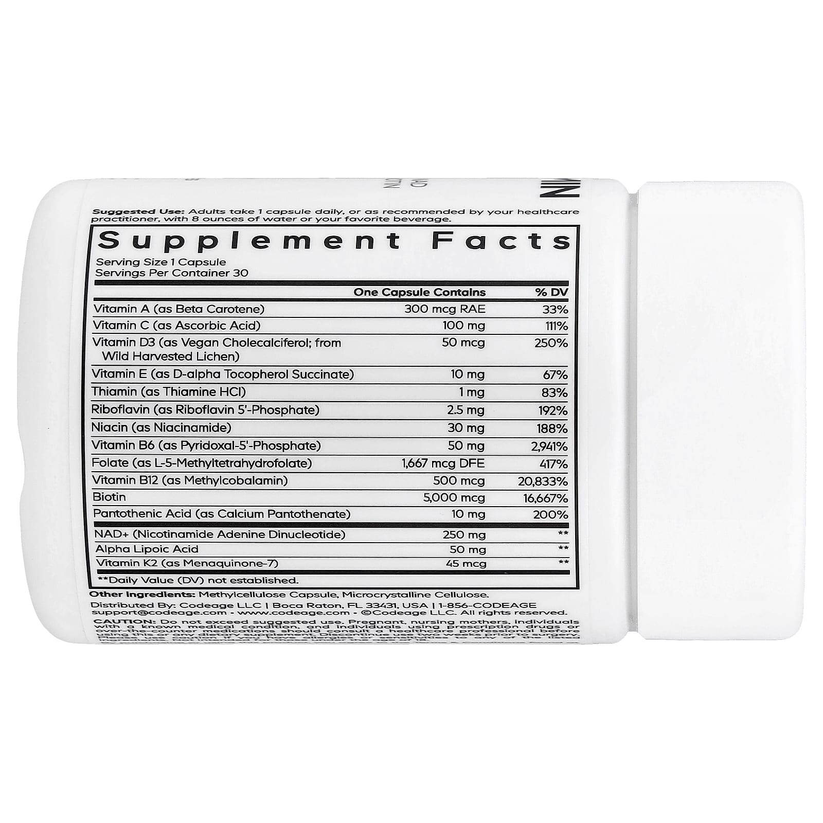 Codeage, мультивитамины с НАД, наружный вкус, 30 растительных капсул