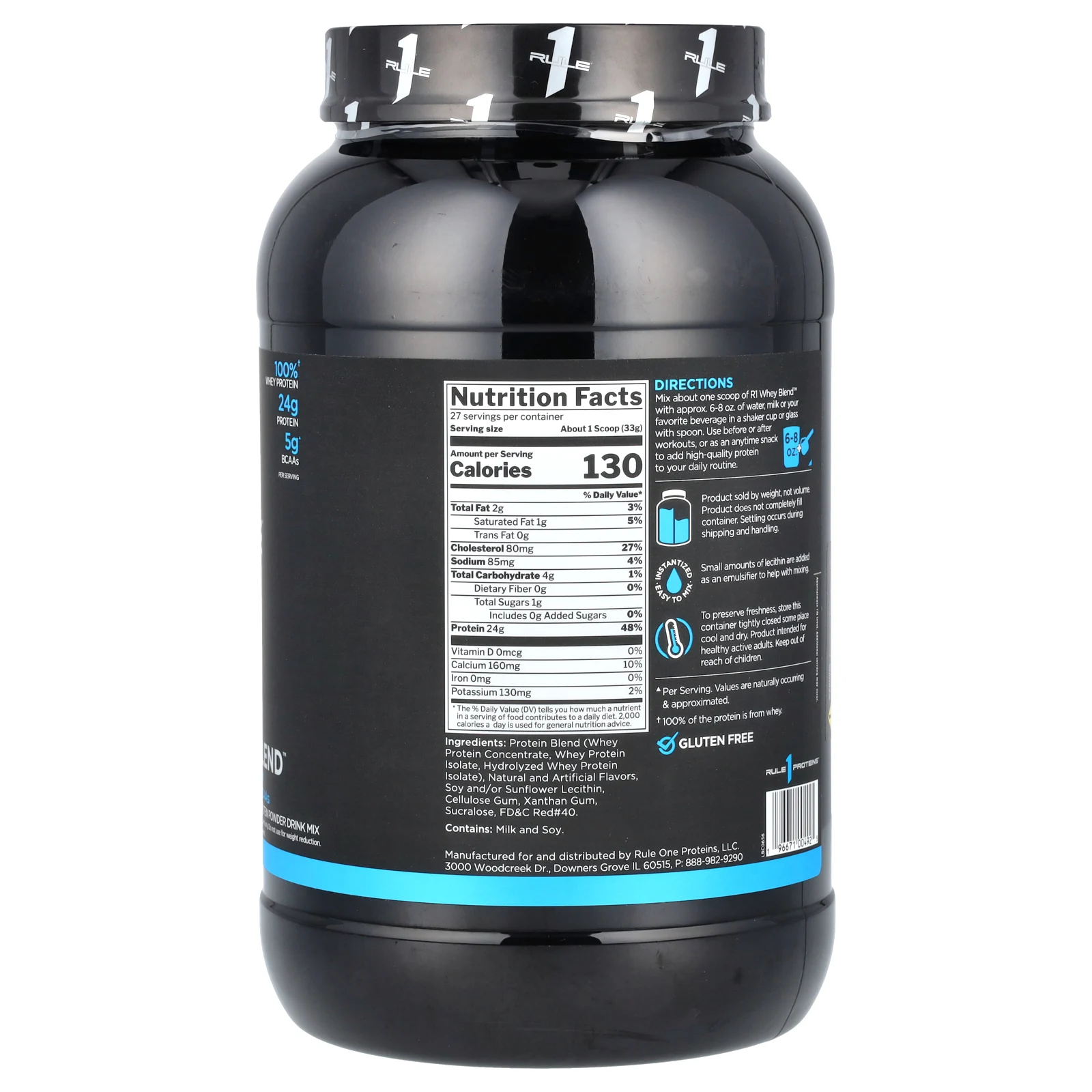 Rule One Proteins, Whey Blend, протеиновая смесь для приготовления напитка, клубника и крем, 891 г (1,96 фунта)
