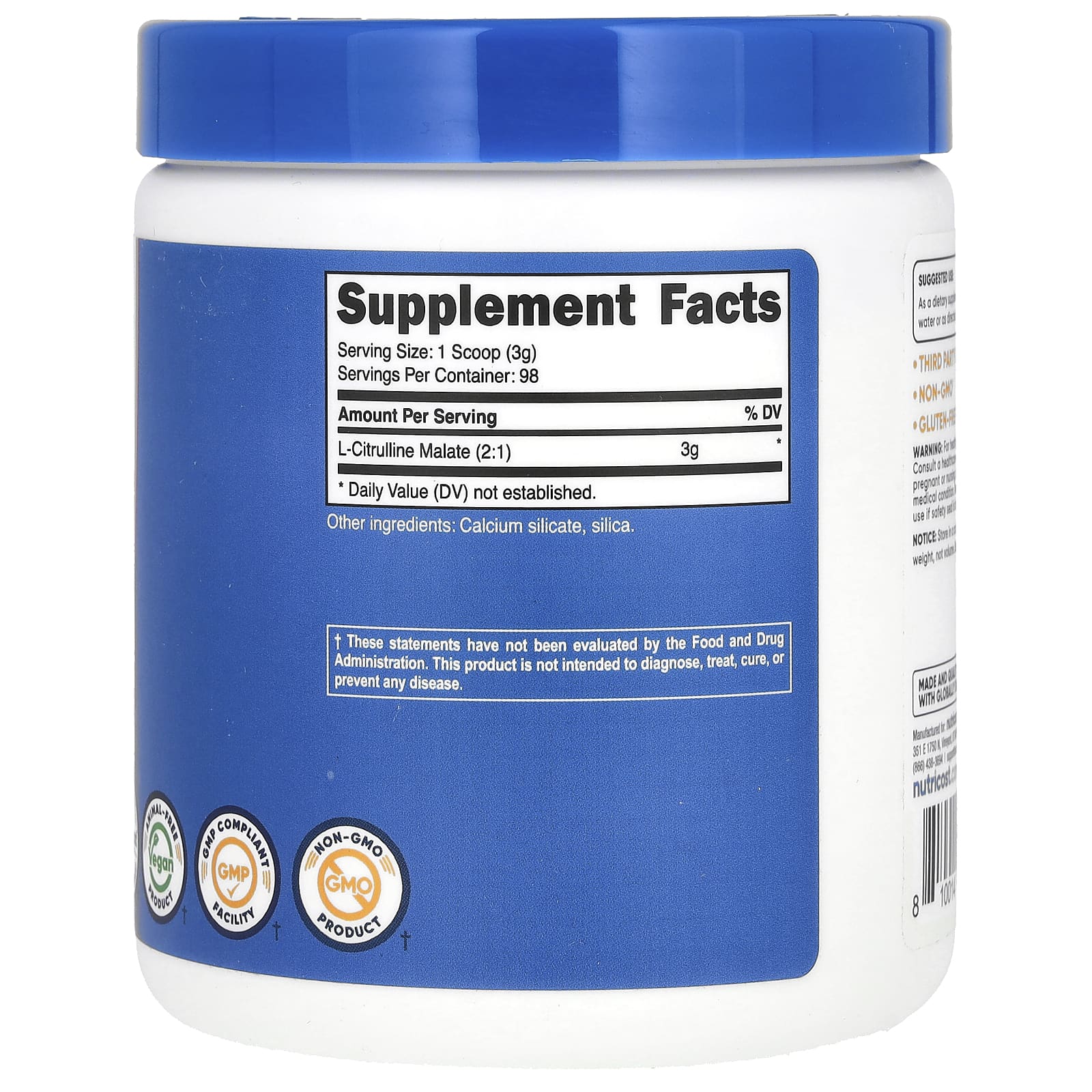 Nutricost, L-цитруллин малат 2: 1, без добавок, 300 г (10,7 унции)