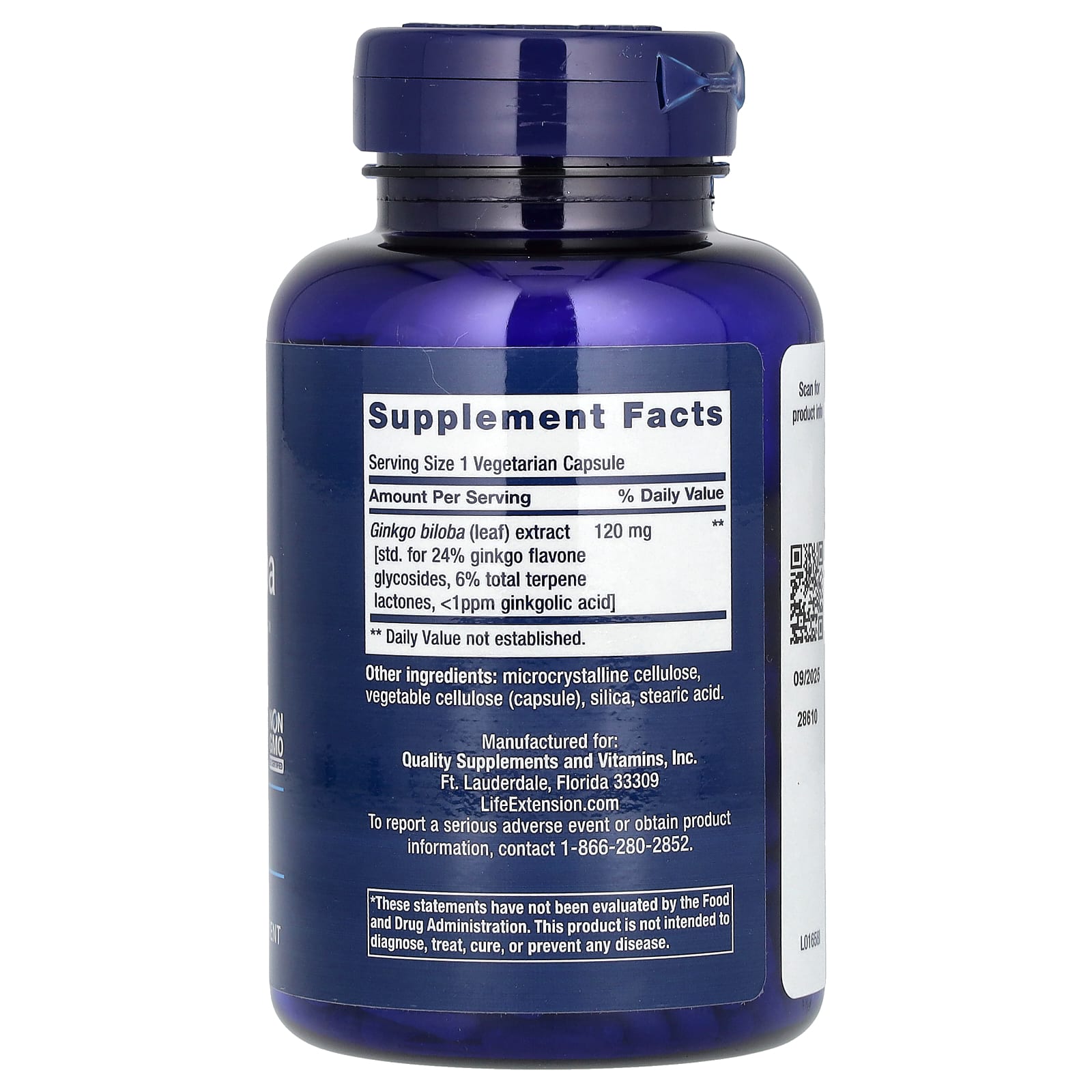 Life Extension, Ginkgo Biloba, Certified Extract, гинкго билоба, сертифицированный экстракт, 120 мг, 365 вегетарианских капсул