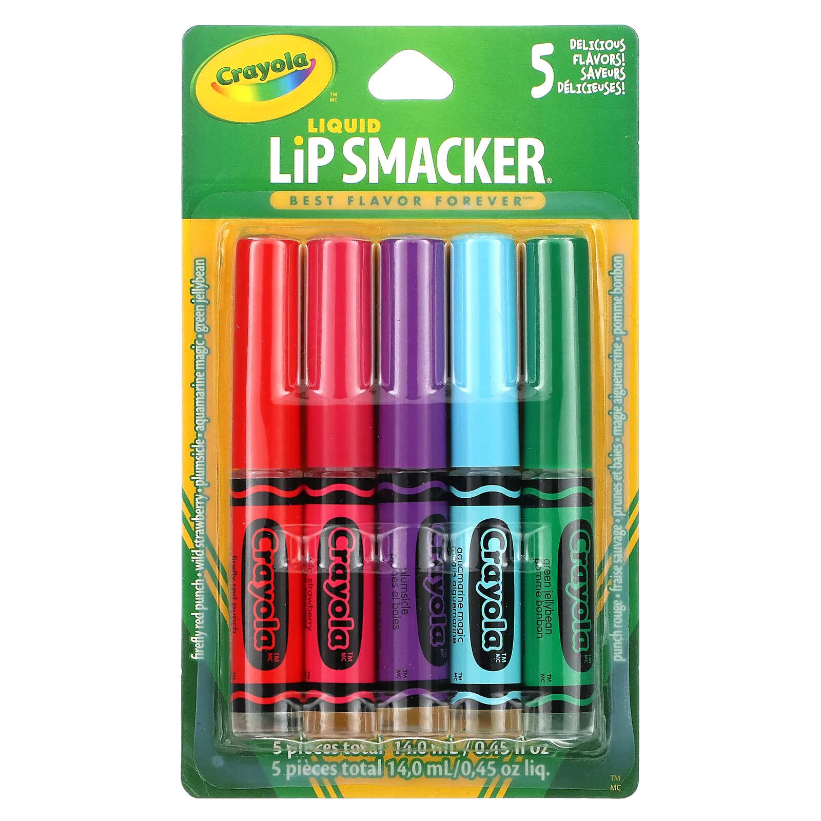 Lip Smacker, Crayola, жидкий блеск для губ, набор разных вкусов, 5 шт., 14,0 мл (0,45 жидк. унции)