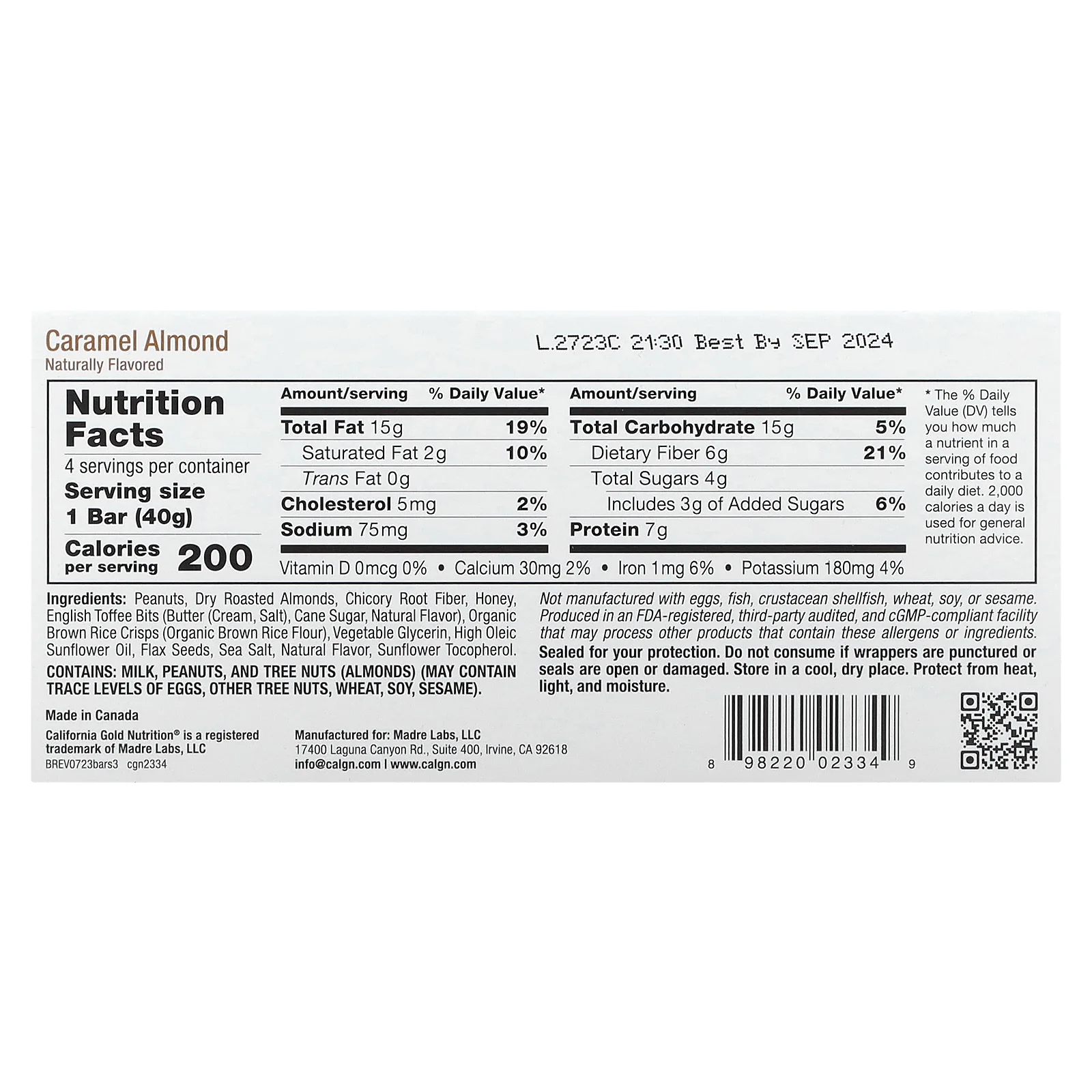 California Gold Nutrition, Foods, батончики-снеки, ассорти вкусов (кленовый сироп, карамель, арахисовая паста), 12 батончиков по 40 г (1,4 унции)