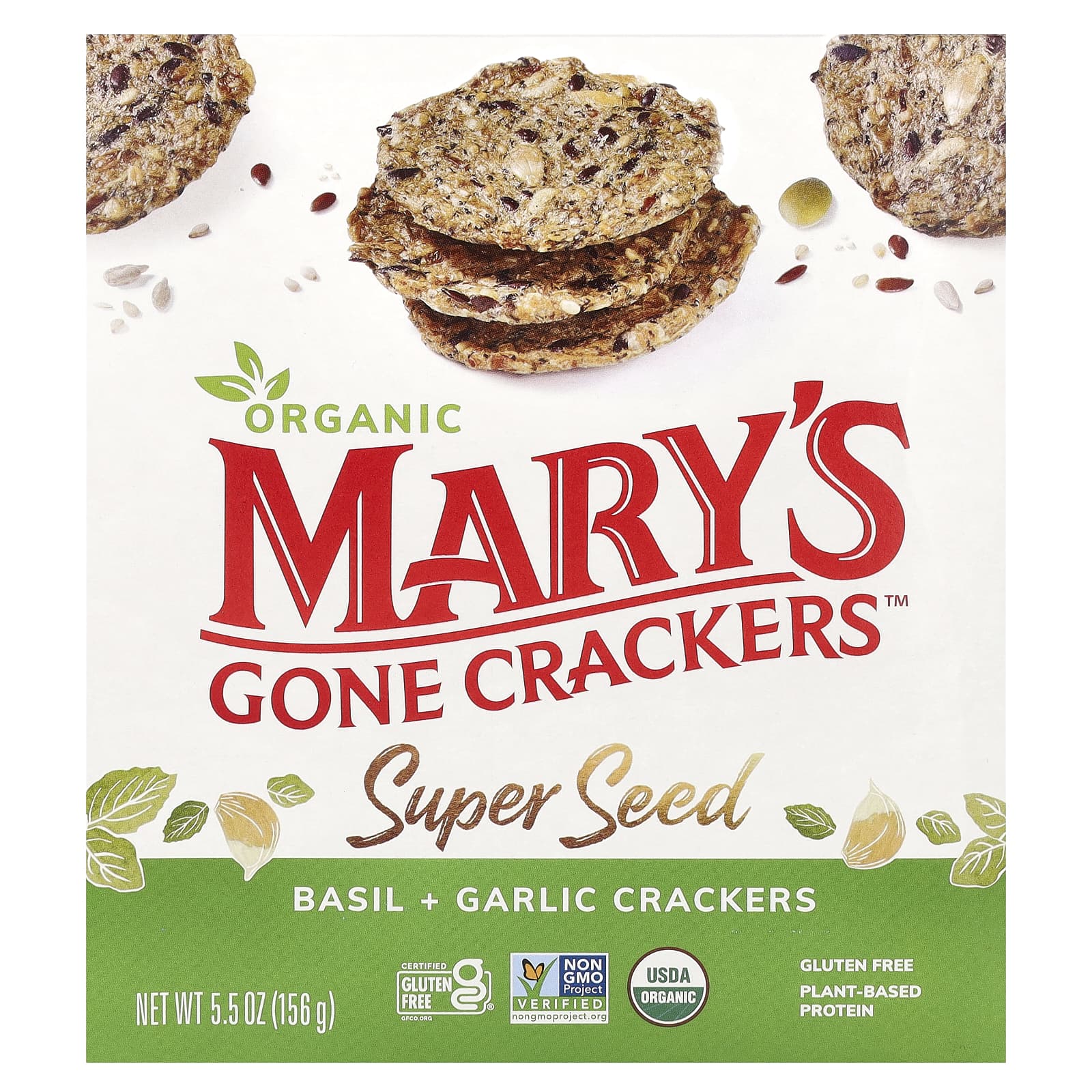 Mary's Gone Crackers, Super Seed, зерновые крекеры, базилик и чеснок, 156 г (5,5 унции)
