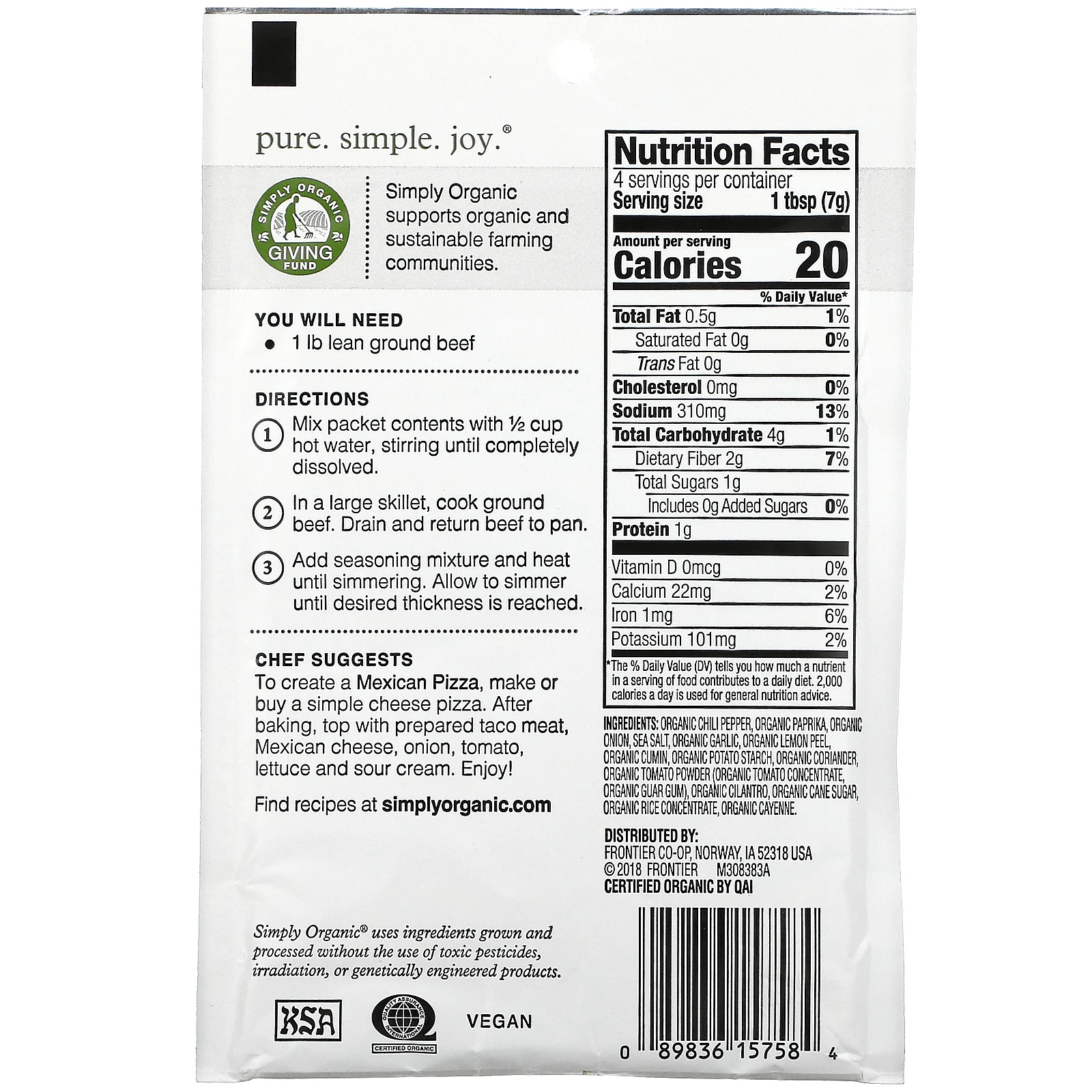 Simply Organic, Мягкая смесь приправ для тако, 12 пакетиков по 28 г (1 унция)