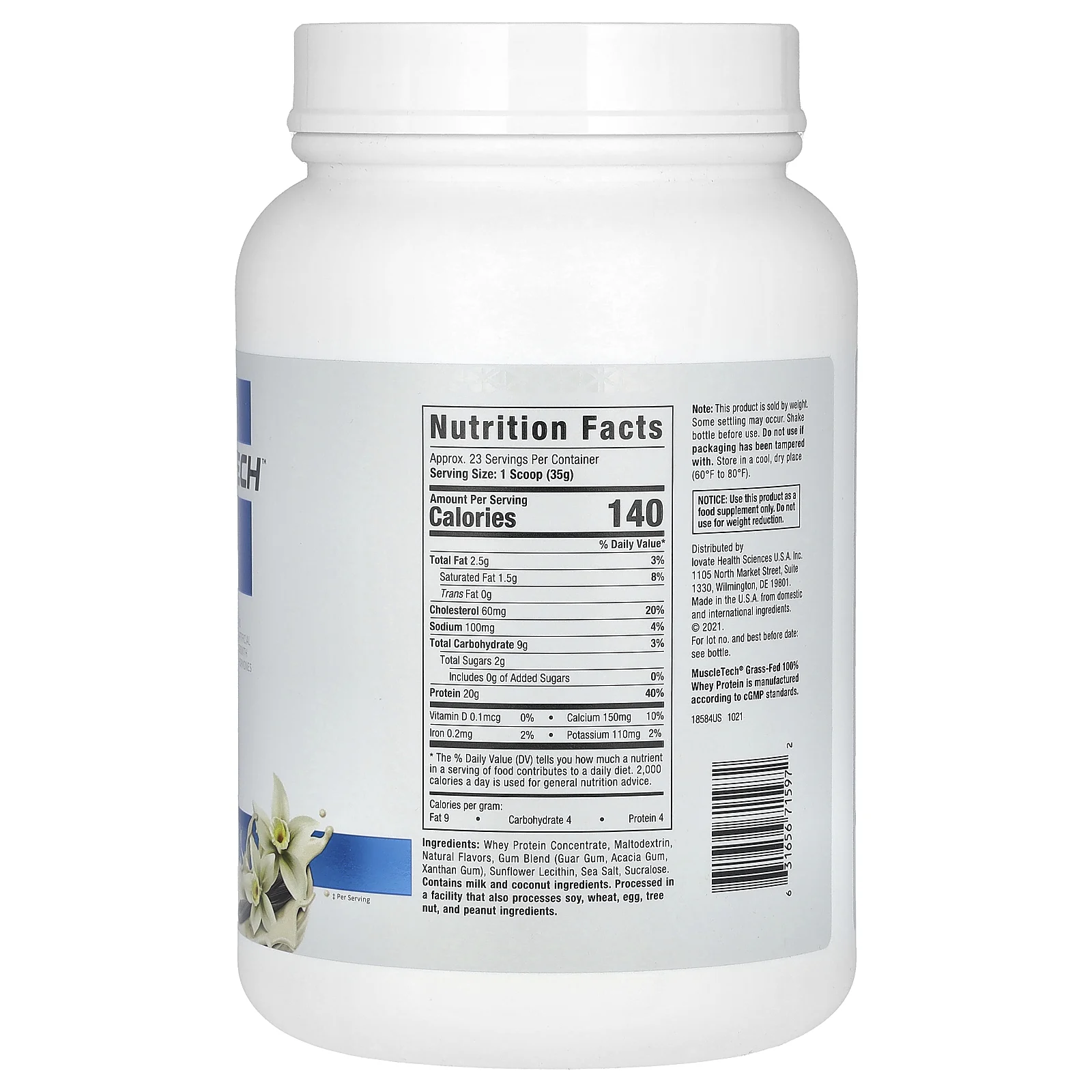 MuscleTech, 100% сывороточный протеин от коров травяного откорма, ваниль, 816 г (1,8 фунта)