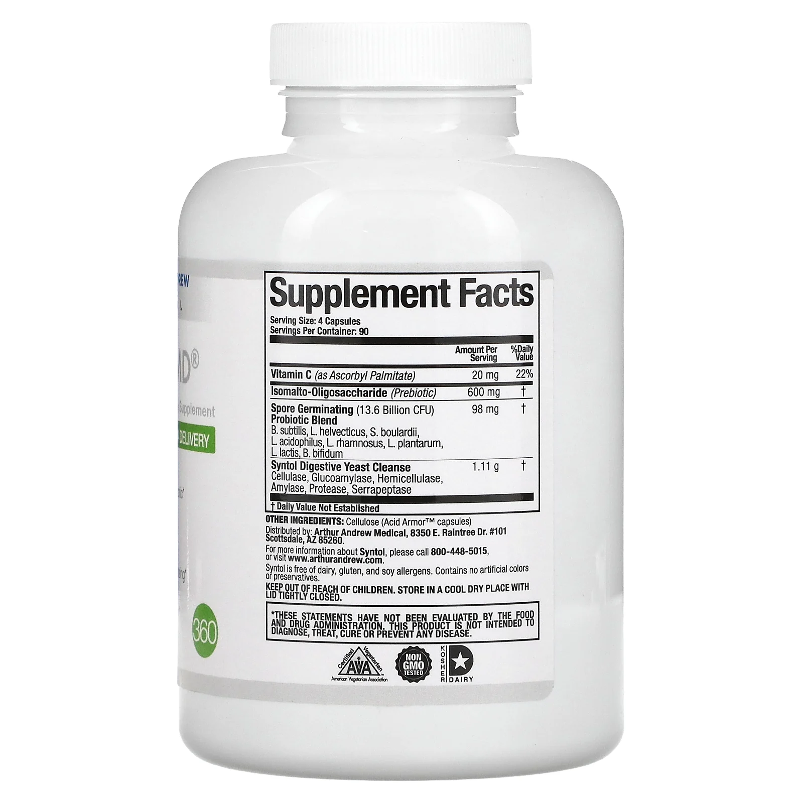 Arthur Andrew Medical, Syntol AMD, Advanced Microflora Delivery, средство для здоровой микрофлоры, 500 мг, 360 капсул