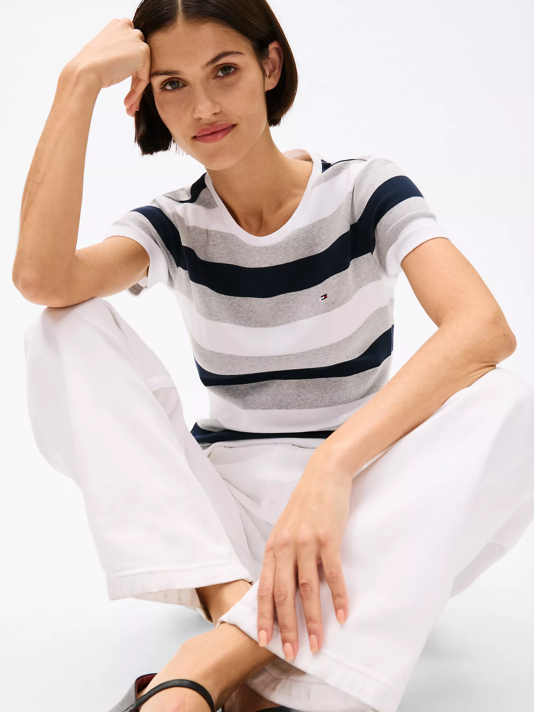 Женская футболка Tommy Hilfiger, Футболка с круглым вырезом и полосками в стиле регби