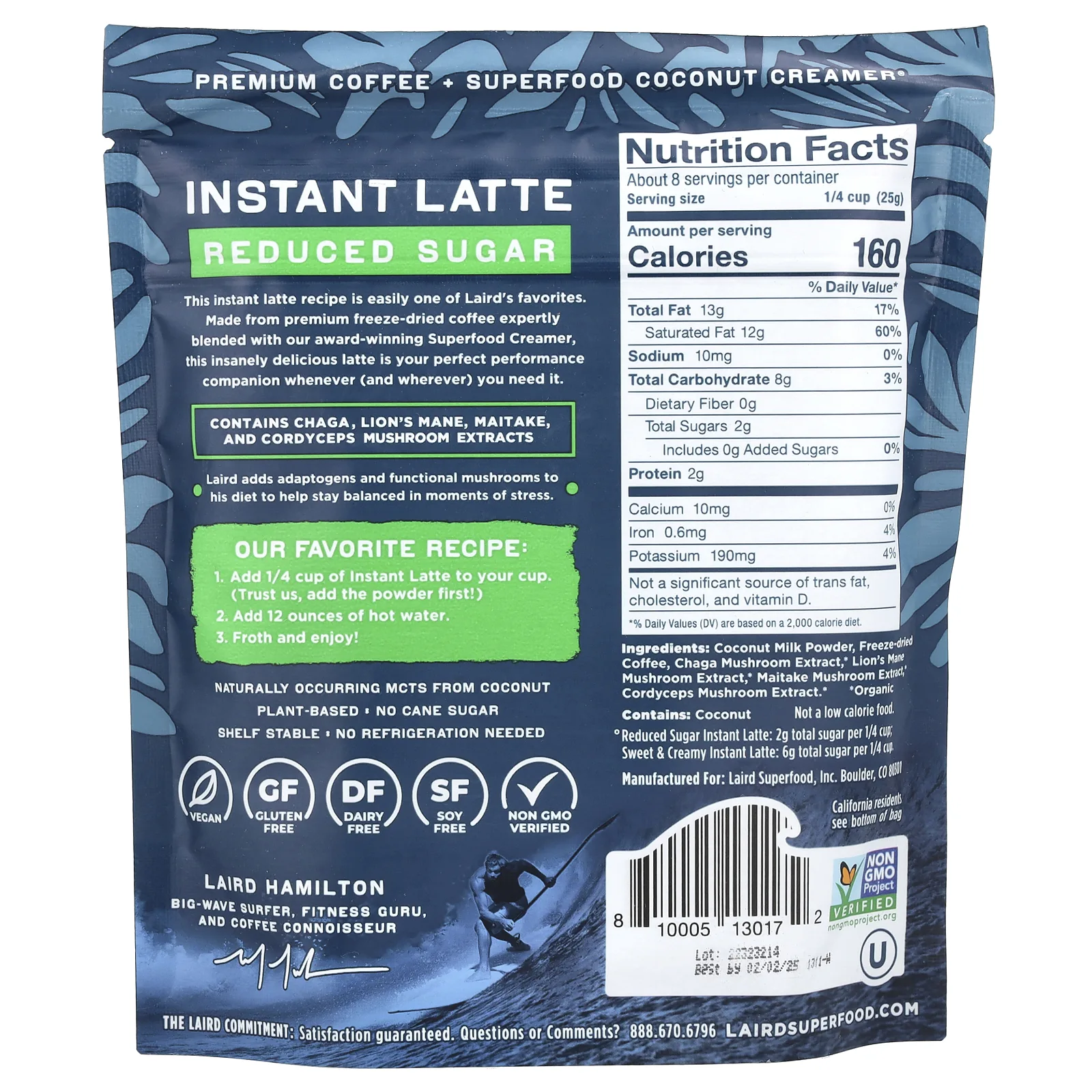 Laird Superfood, Растворимый латте, кофе + сливки + адаптогены, с пониженным содержанием сахара, 227 г (8 унций)