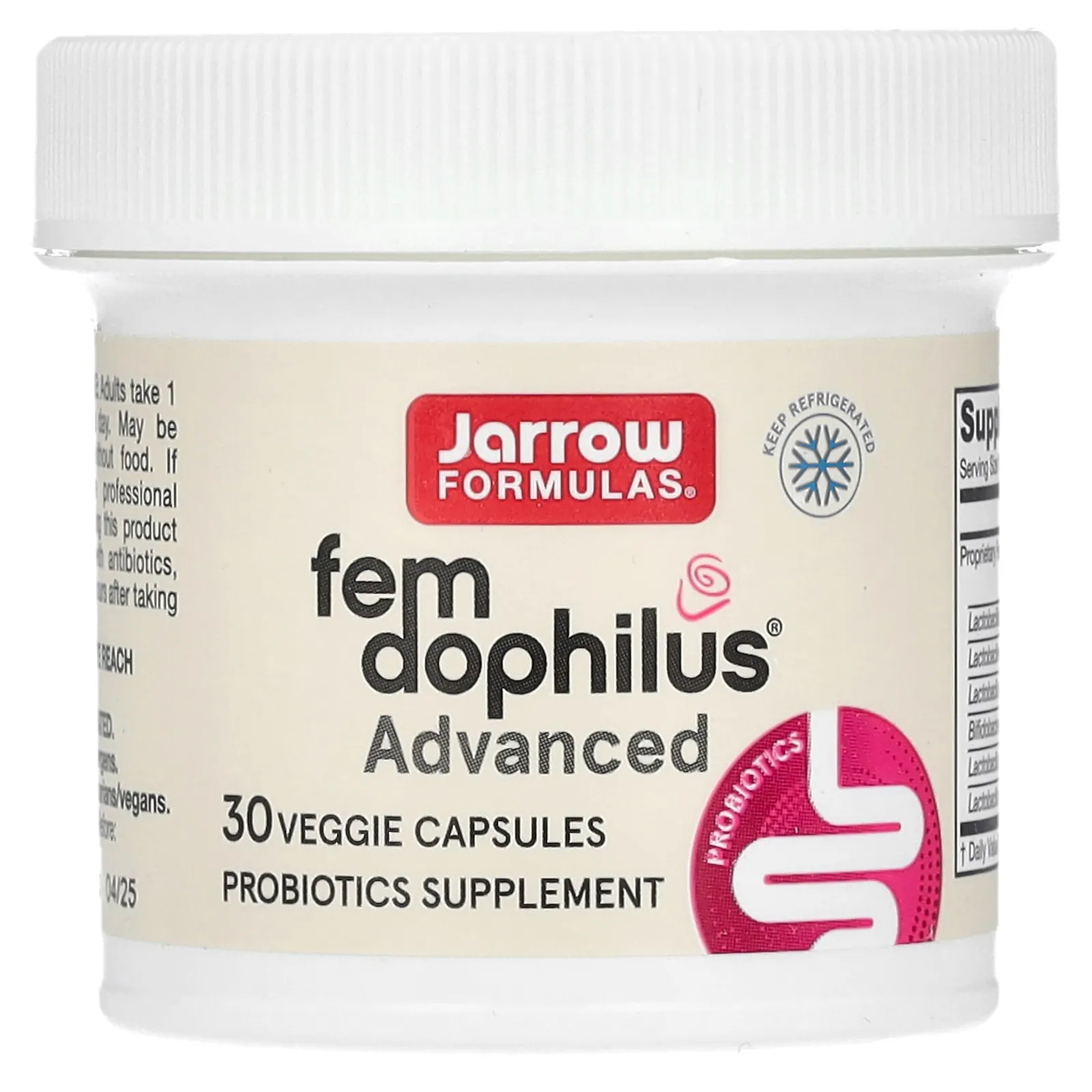 Jarrow Formulas, Vegan Fem Dophilus, улучшенная формула, 10 млрд КОЕ, 30 вегетарианских капсул