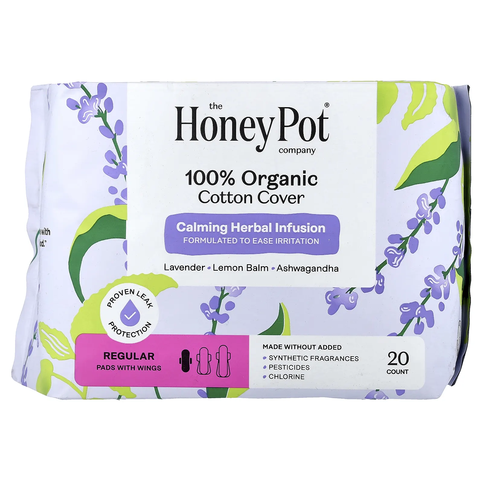 The Honey Pot Company, органический успокаивающий травяной настой, подушечки с крылышками, обычные, 20 шт.